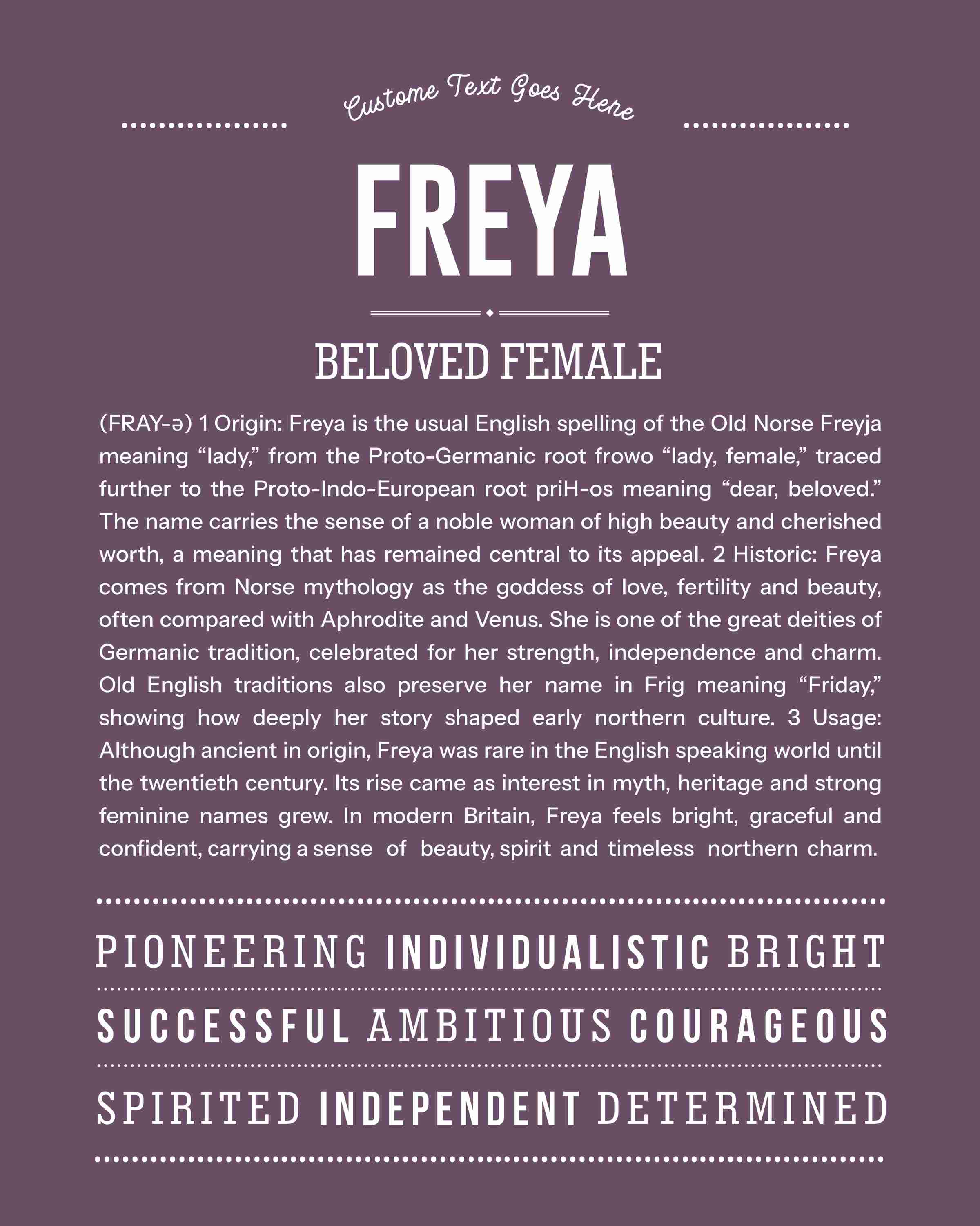 Freya | Personalised Name Meaning Print – Custom Name Art Gift
