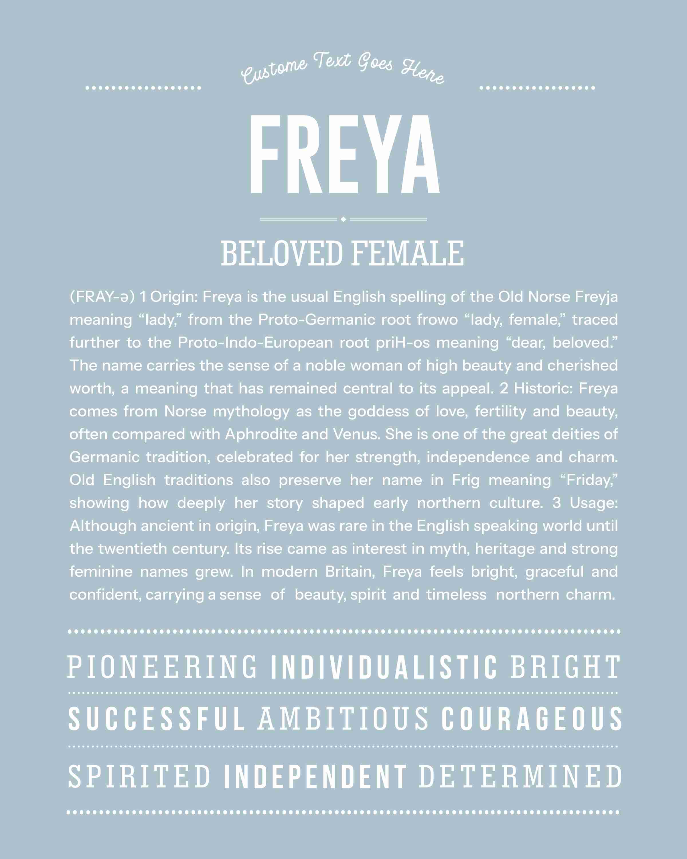 Freya | Personalised Name Meaning Print – Custom Name Art Gift