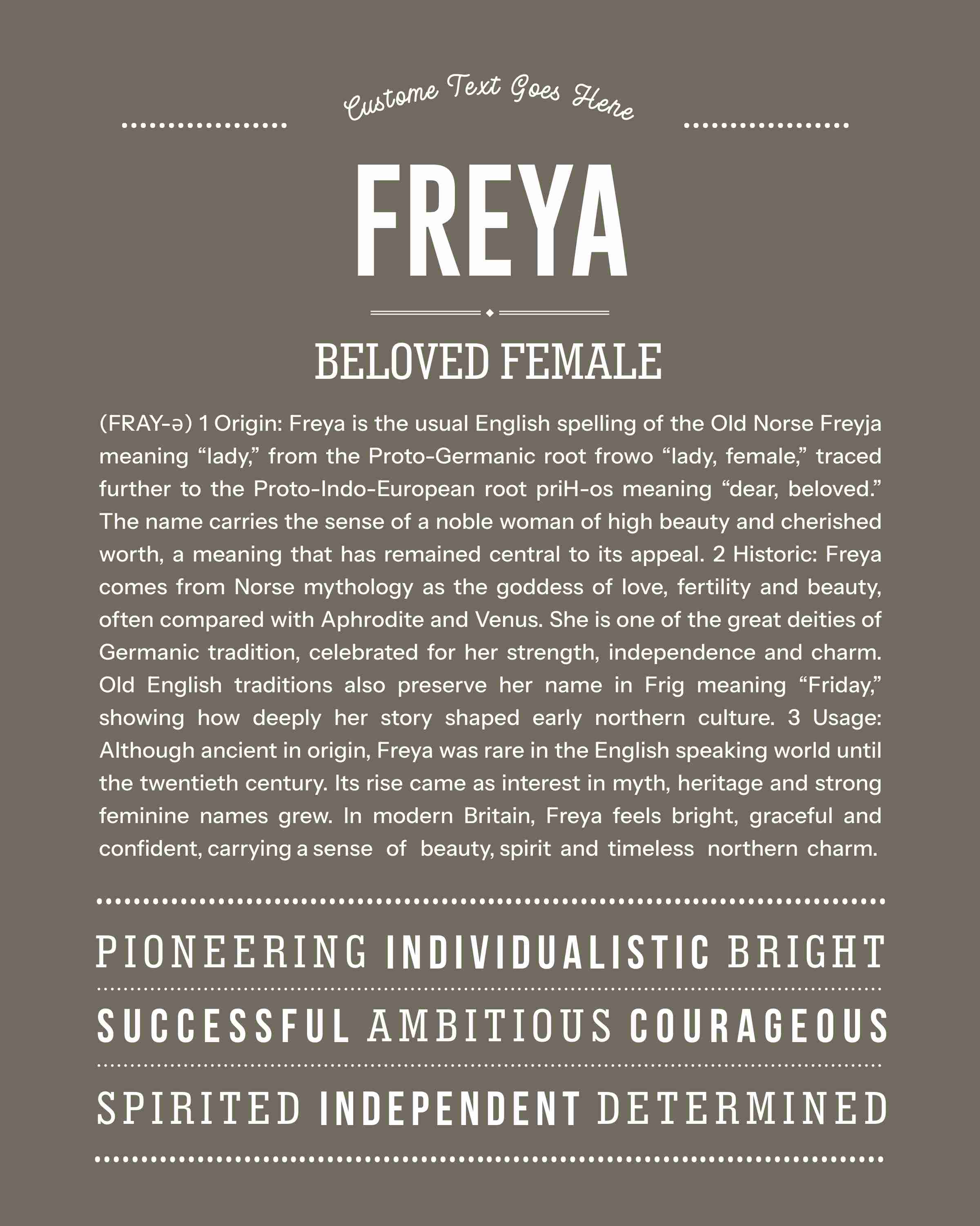 Freya | Personalised Name Meaning Print – Custom Name Art Gift