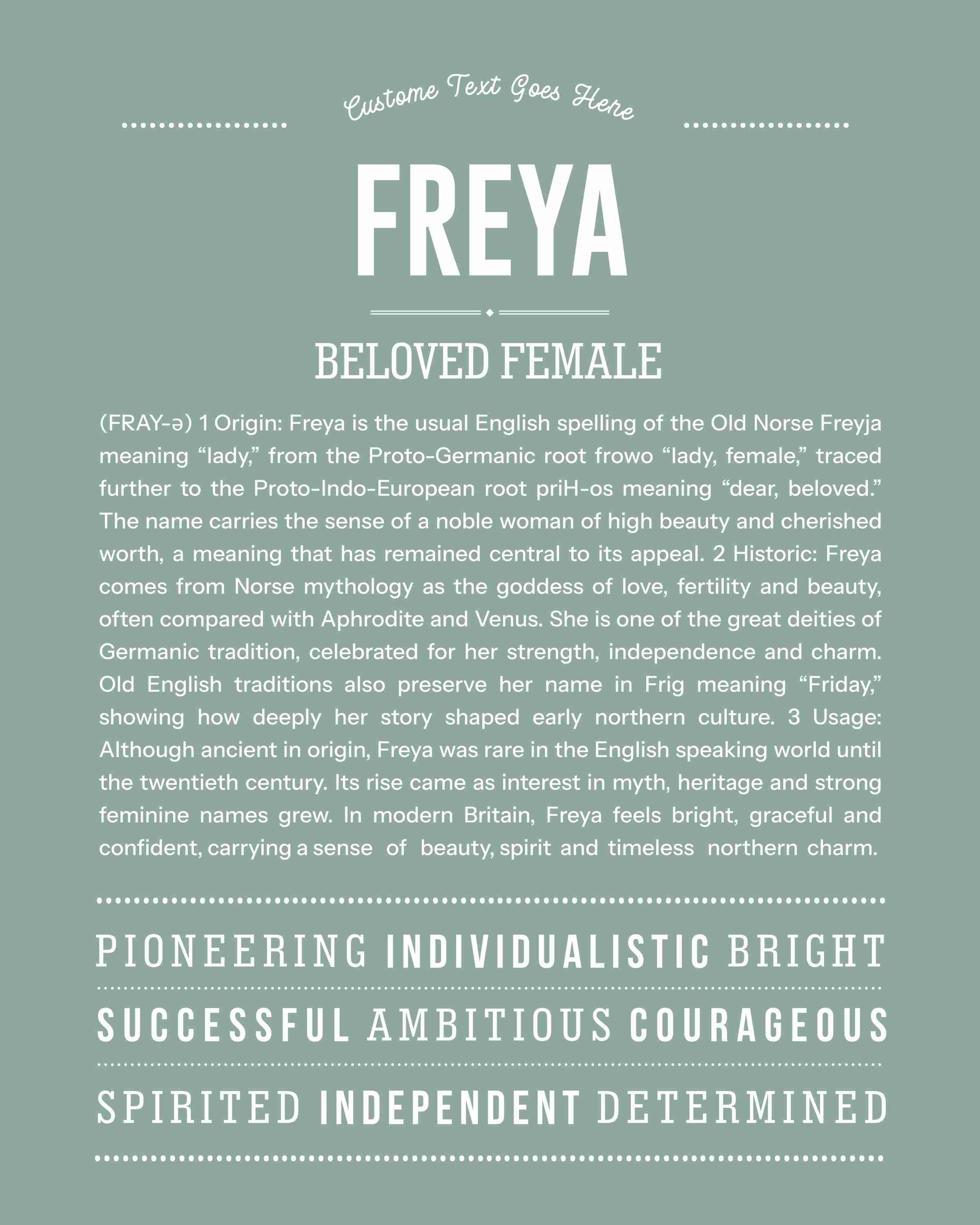 Freya | Personalised Name Meaning Print – Custom Name Art Gift