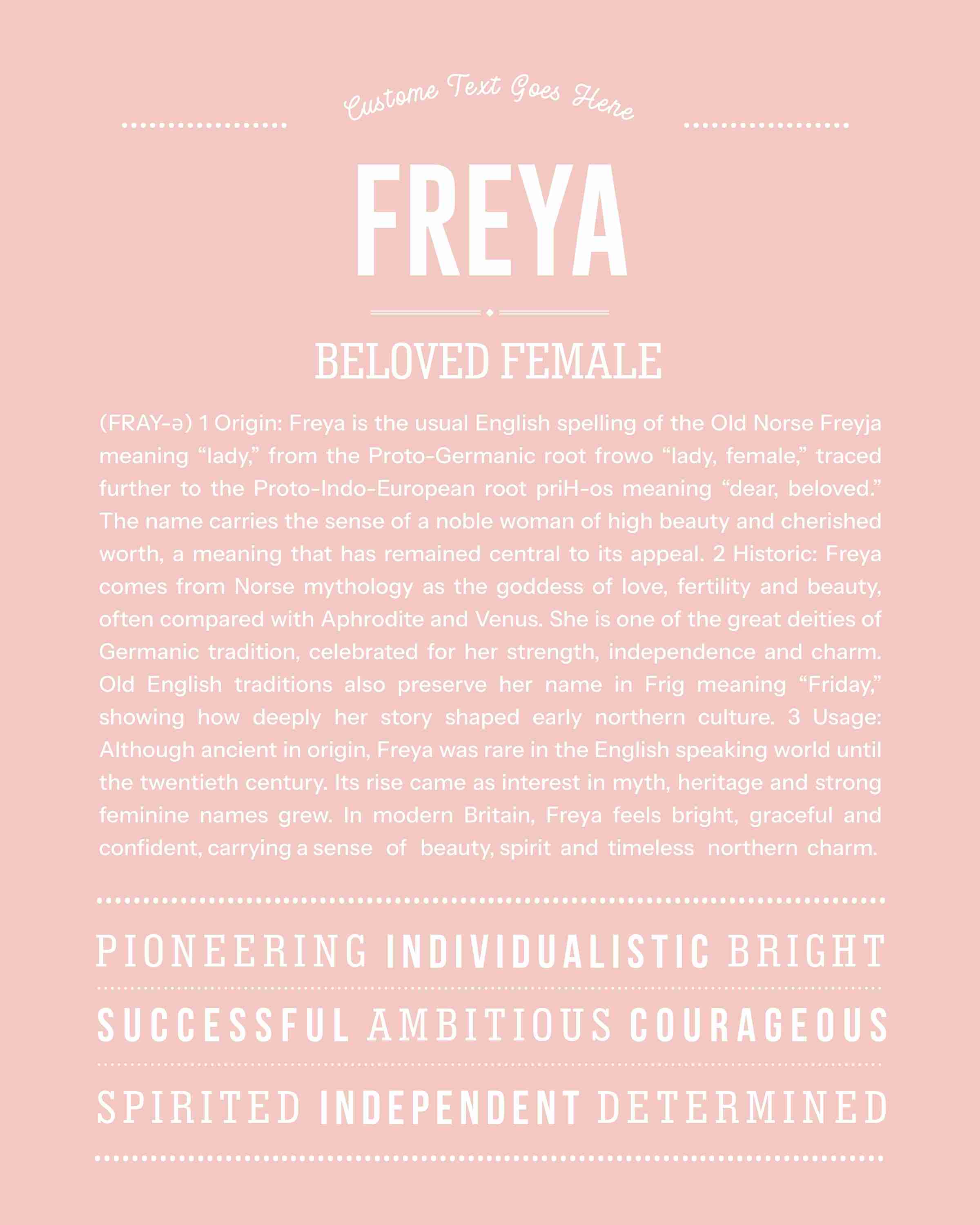 Freya | Personalised Name Meaning Print – Custom Name Art Gift
