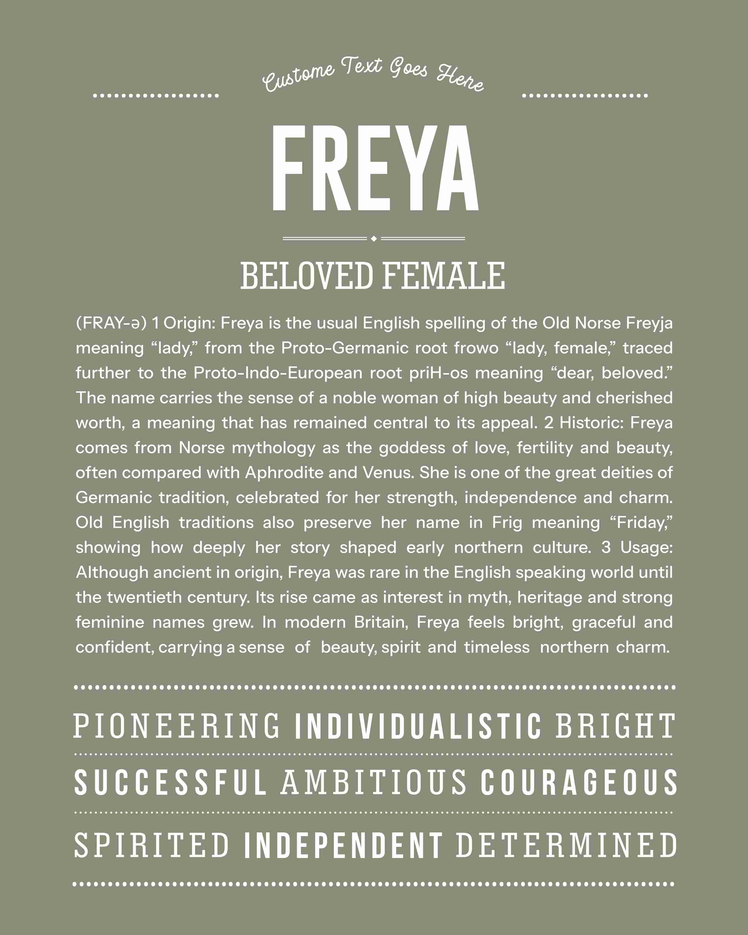 Freya | Personalised Name Meaning Print – Custom Name Art Gift