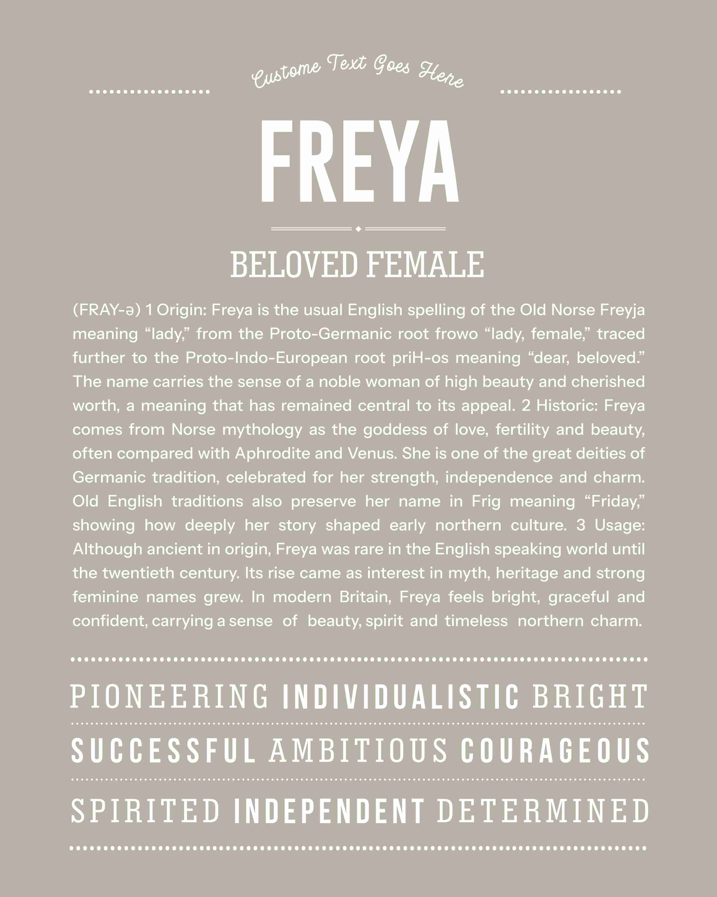 Freya | Personalised Name Meaning Print – Custom Name Art Gift