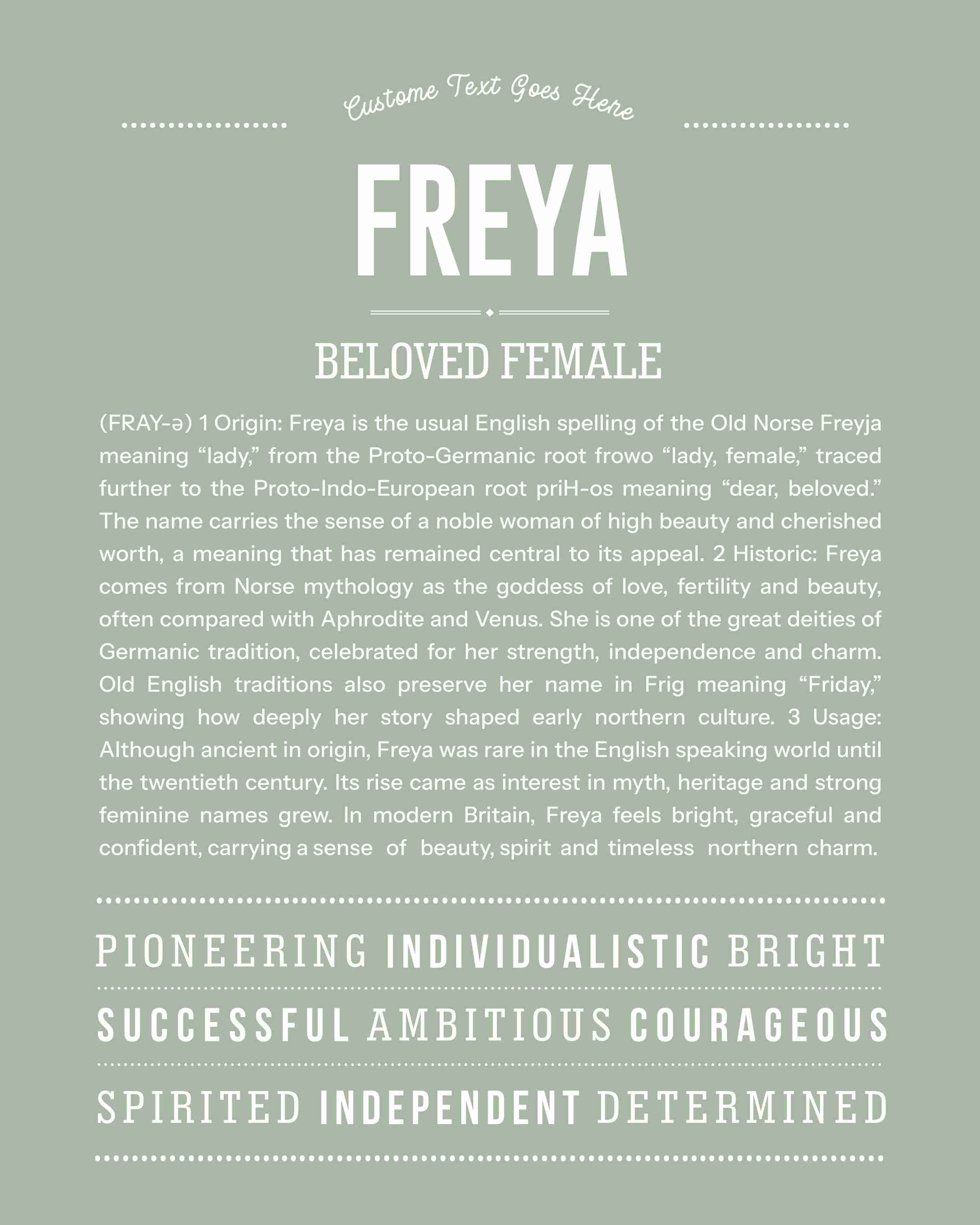 Freya | Personalised Name Meaning Print – Custom Name Art Gift