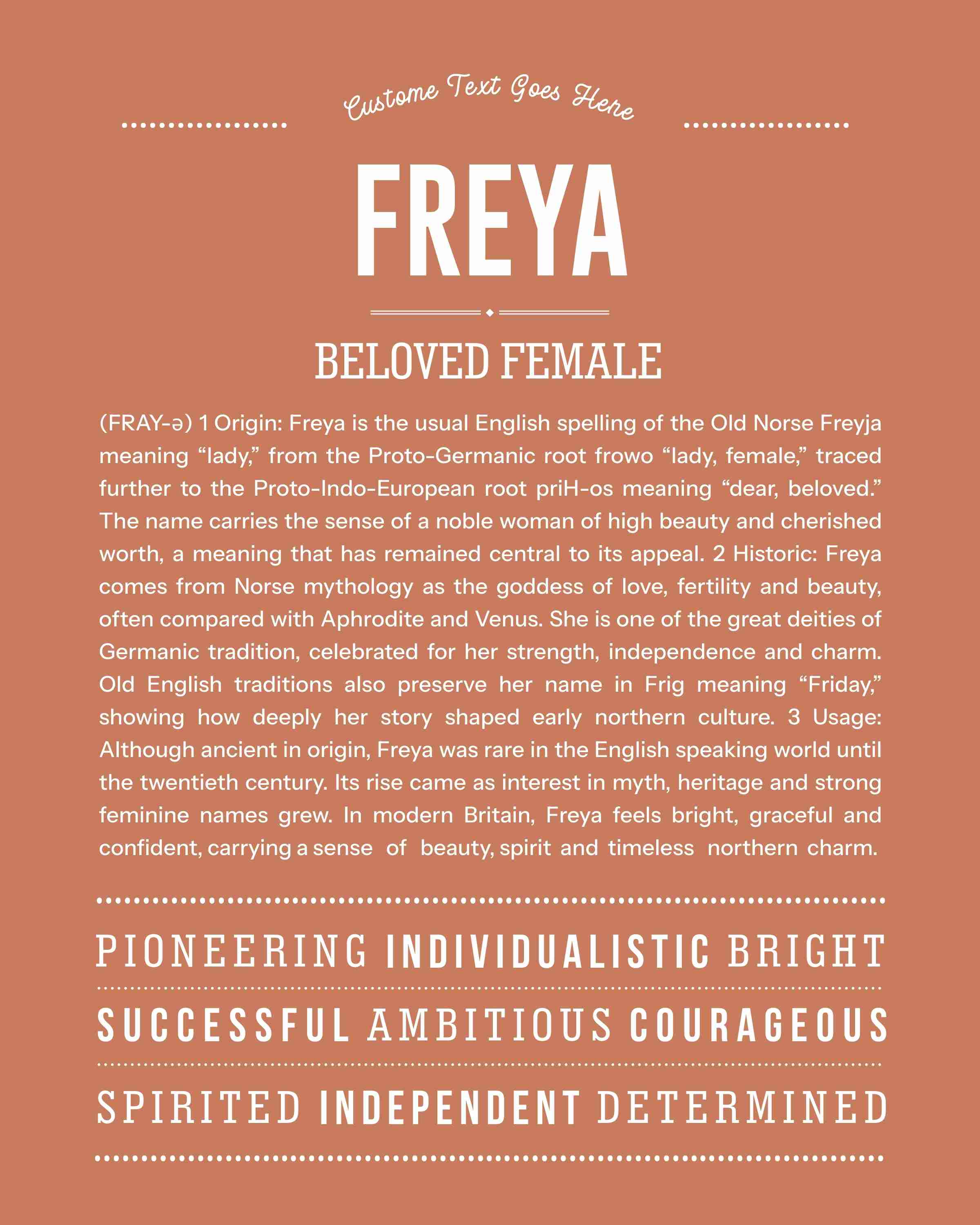 Freya | Personalised Name Meaning Print – Custom Name Art Gift