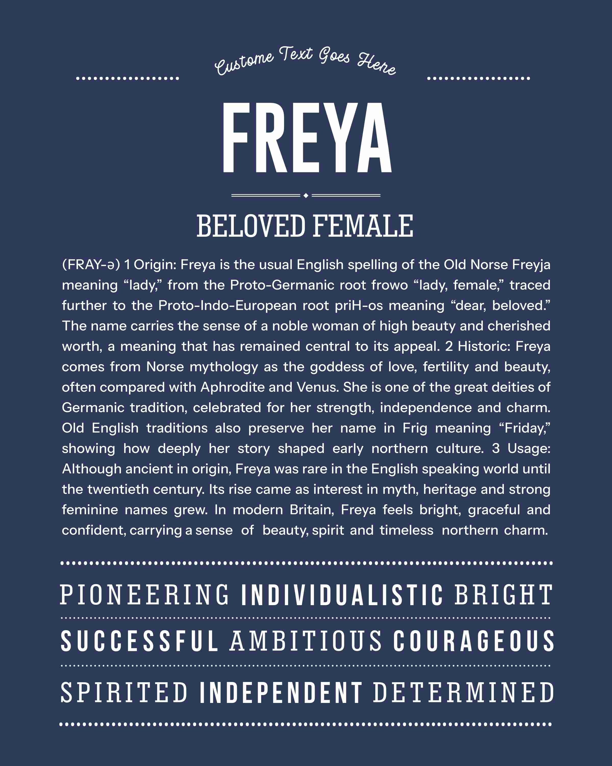Freya | Personalised Name Meaning Print – Custom Name Art Gift