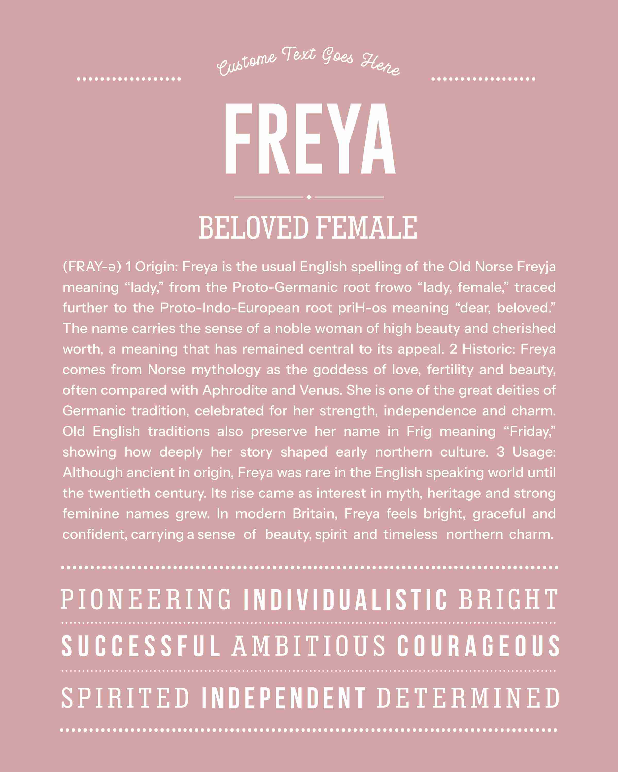 Freya | Personalised Name Meaning Print – Custom Name Art Gift
