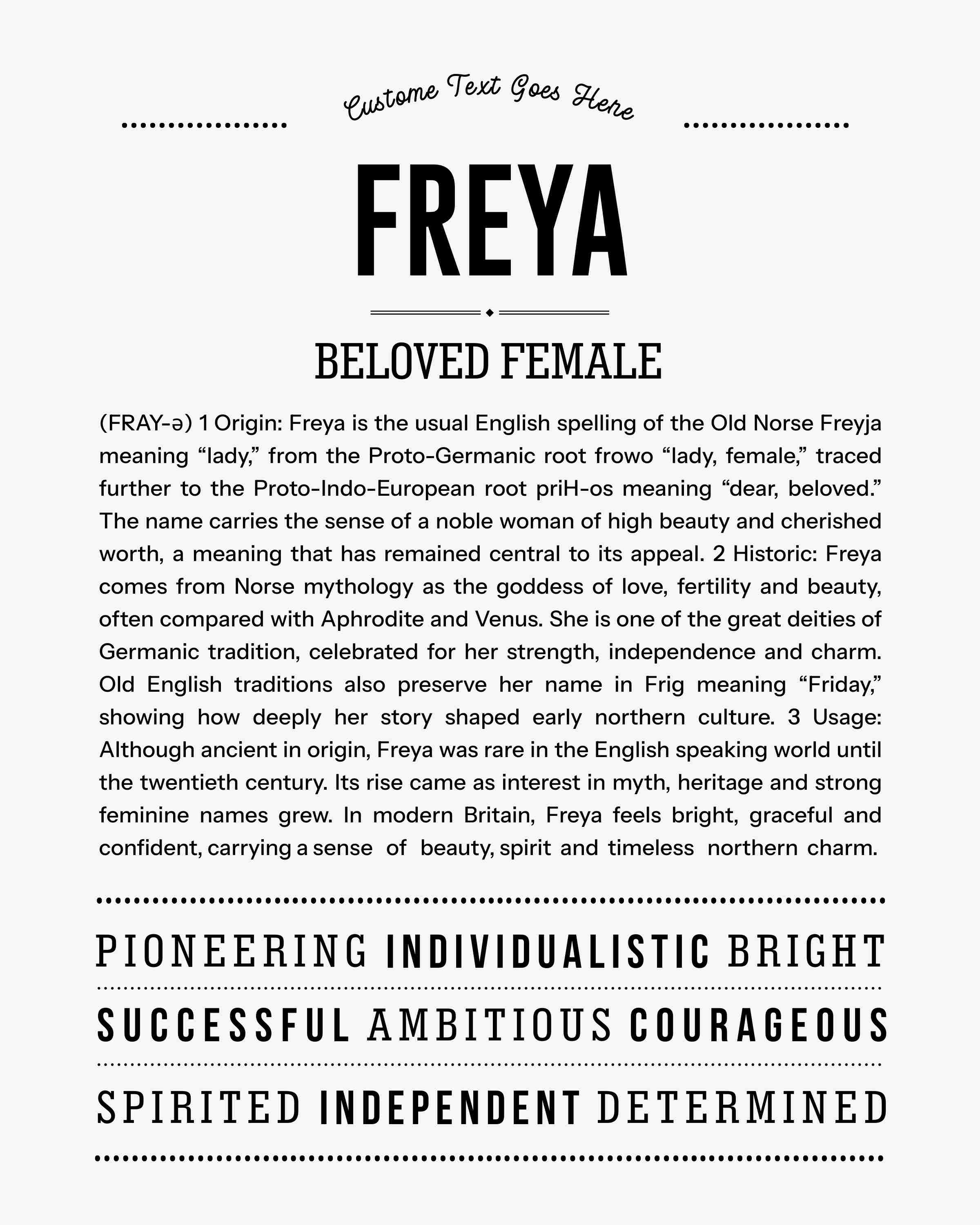 Freya | Personalised Name Meaning Print – Custom Name Art Gift