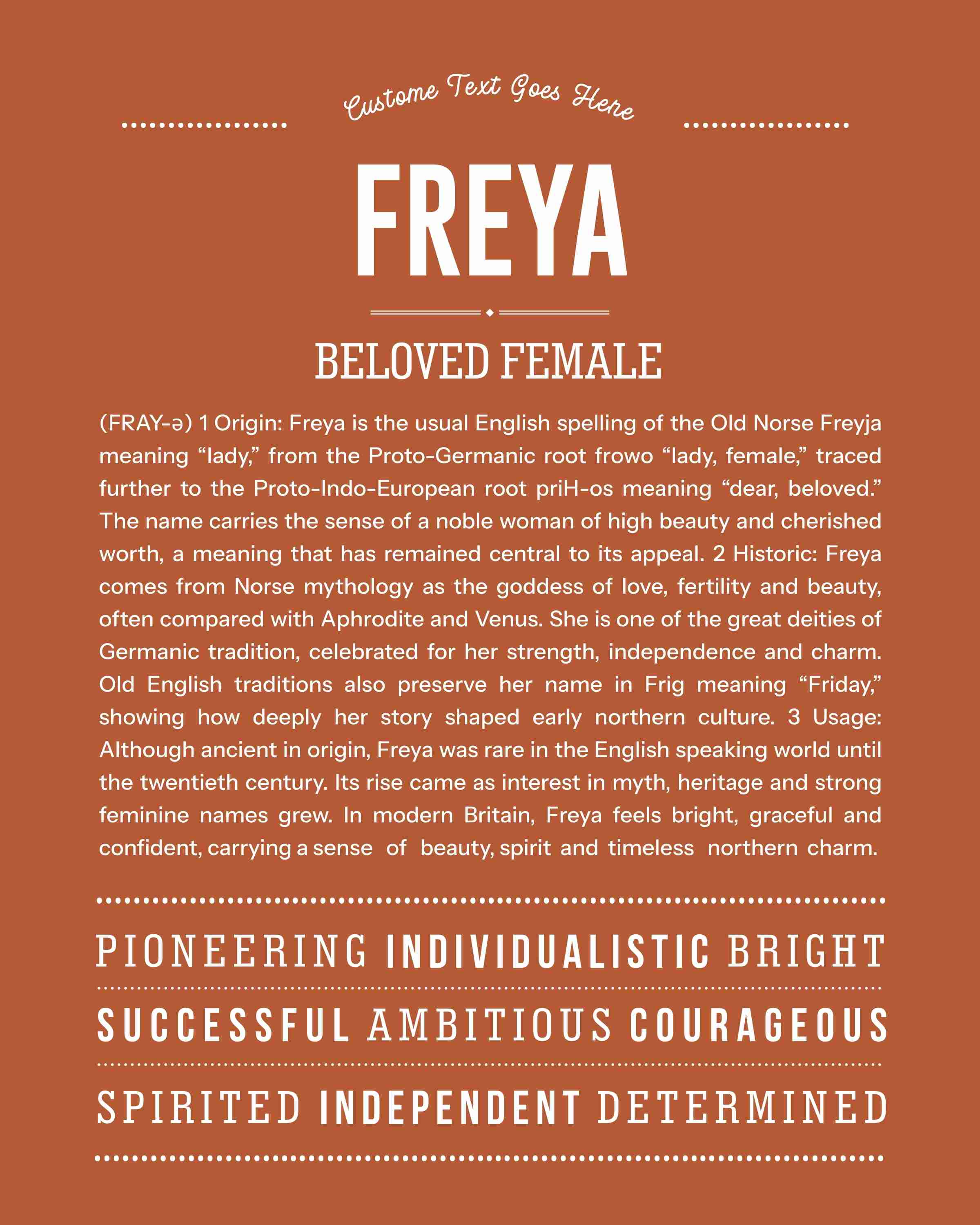 Freya | Personalised Name Meaning Print – Custom Name Art Gift