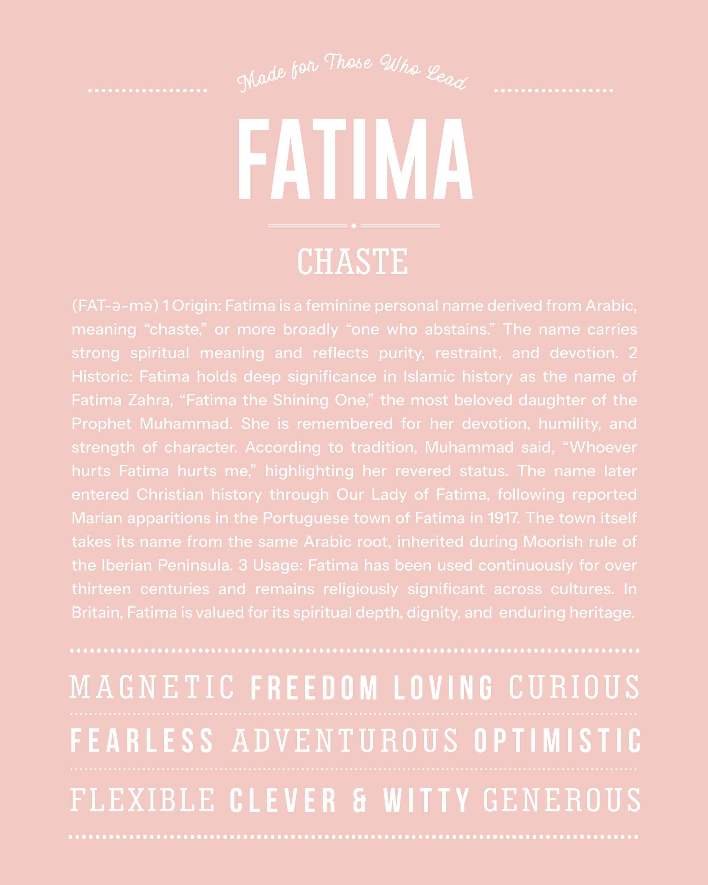 Fatima | Personalised Name Meaning Print – Custom Name Art Gift