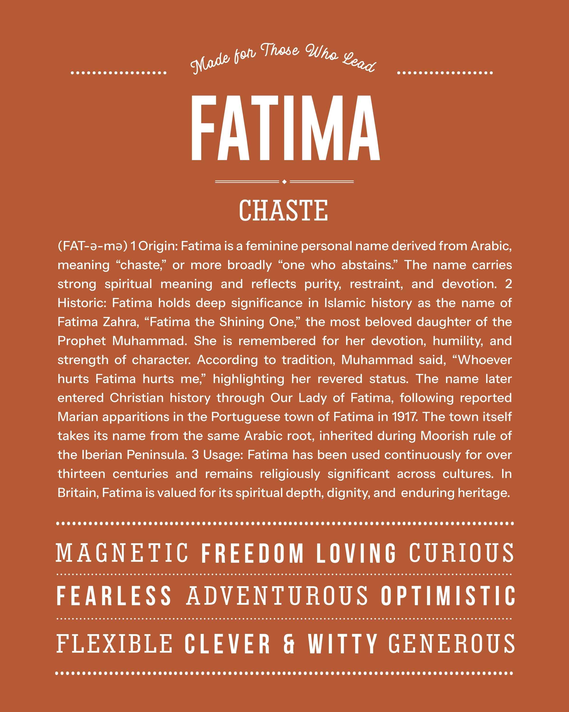Fatima | Personalised Name Meaning Print – Custom Name Art Gift