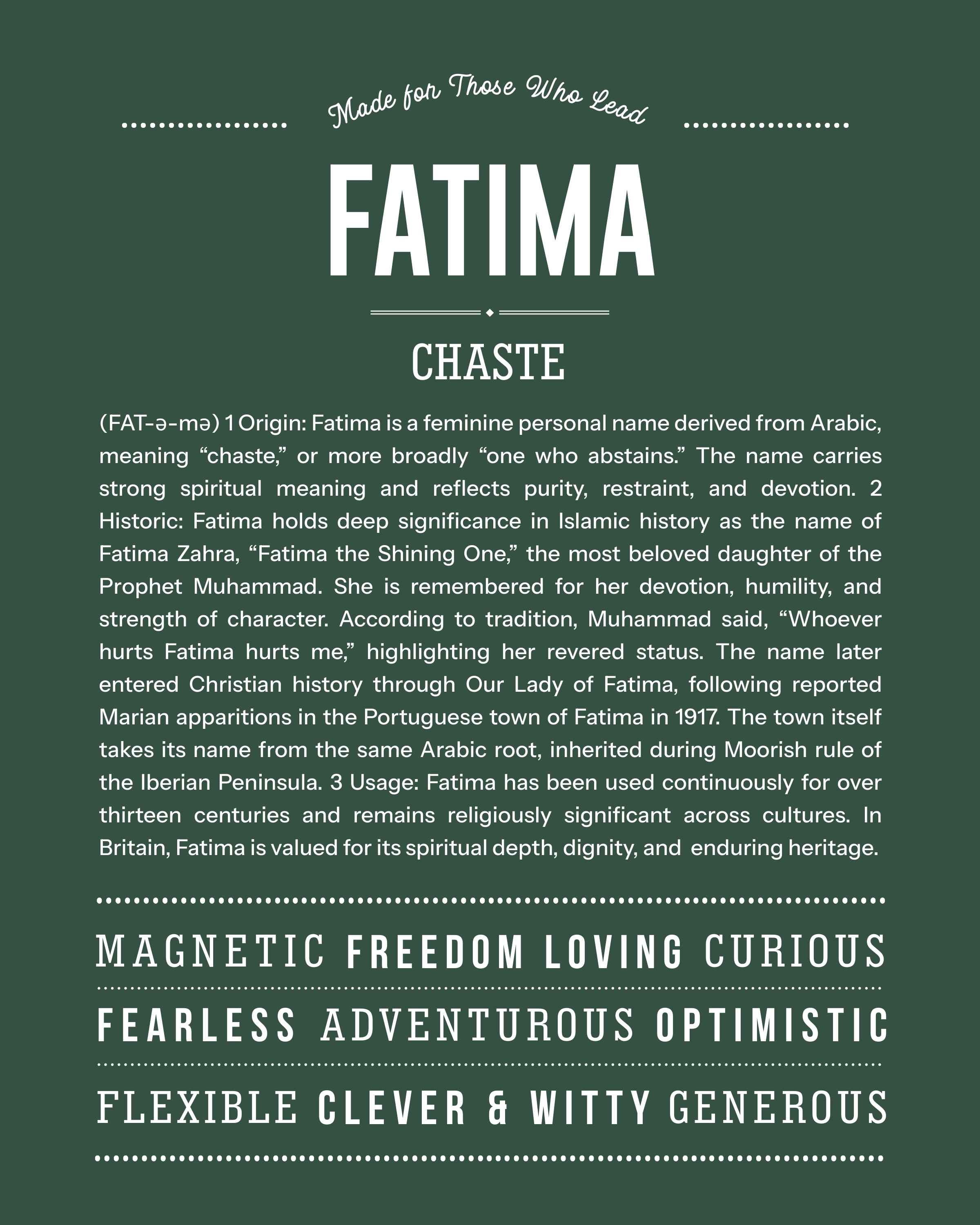 Fatima | Personalised Name Meaning Print – Custom Name Art Gift