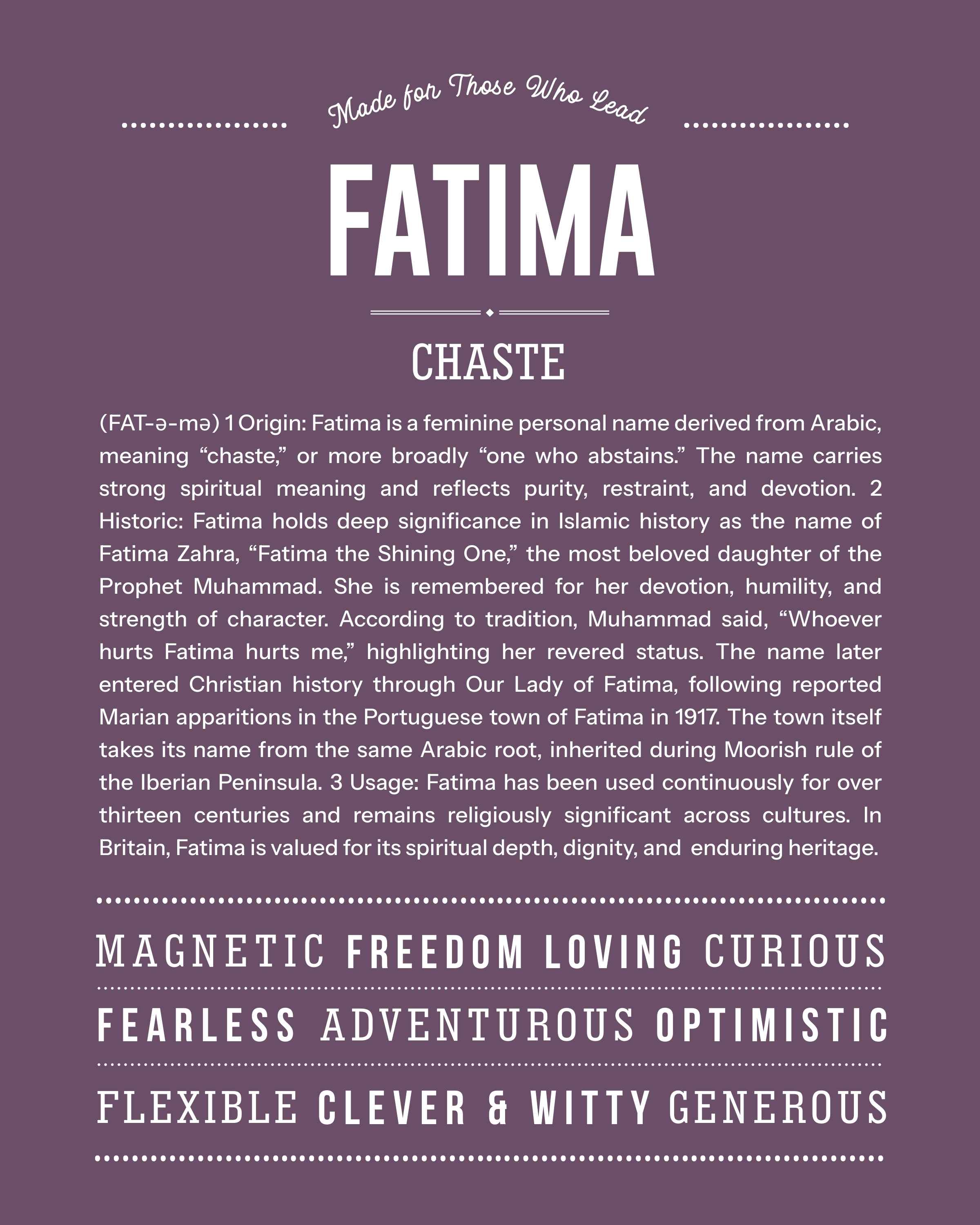 Fatima | Personalised Name Meaning Print – Custom Name Art Gift
