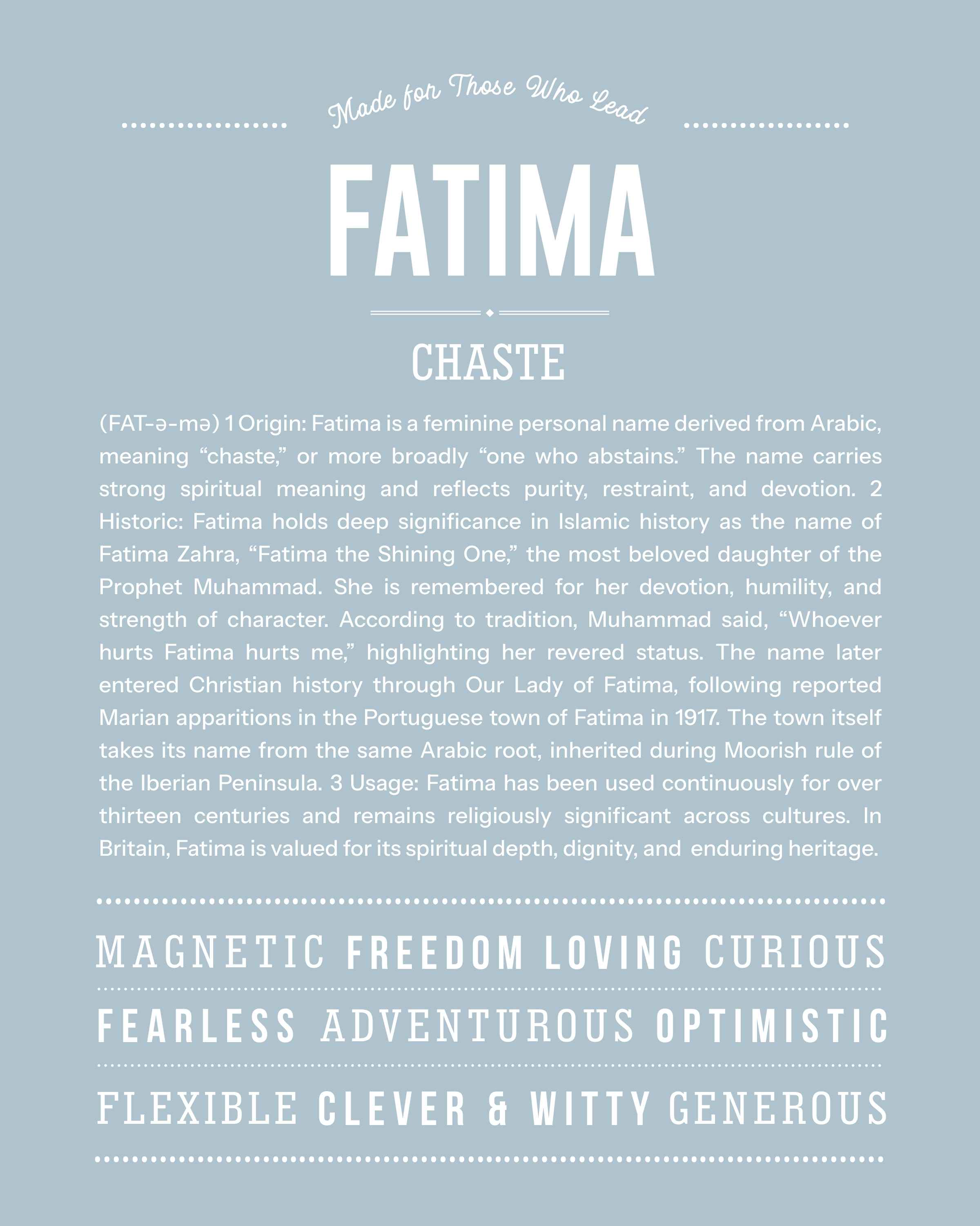 Fatima | Personalised Name Meaning Print – Custom Name Art Gift