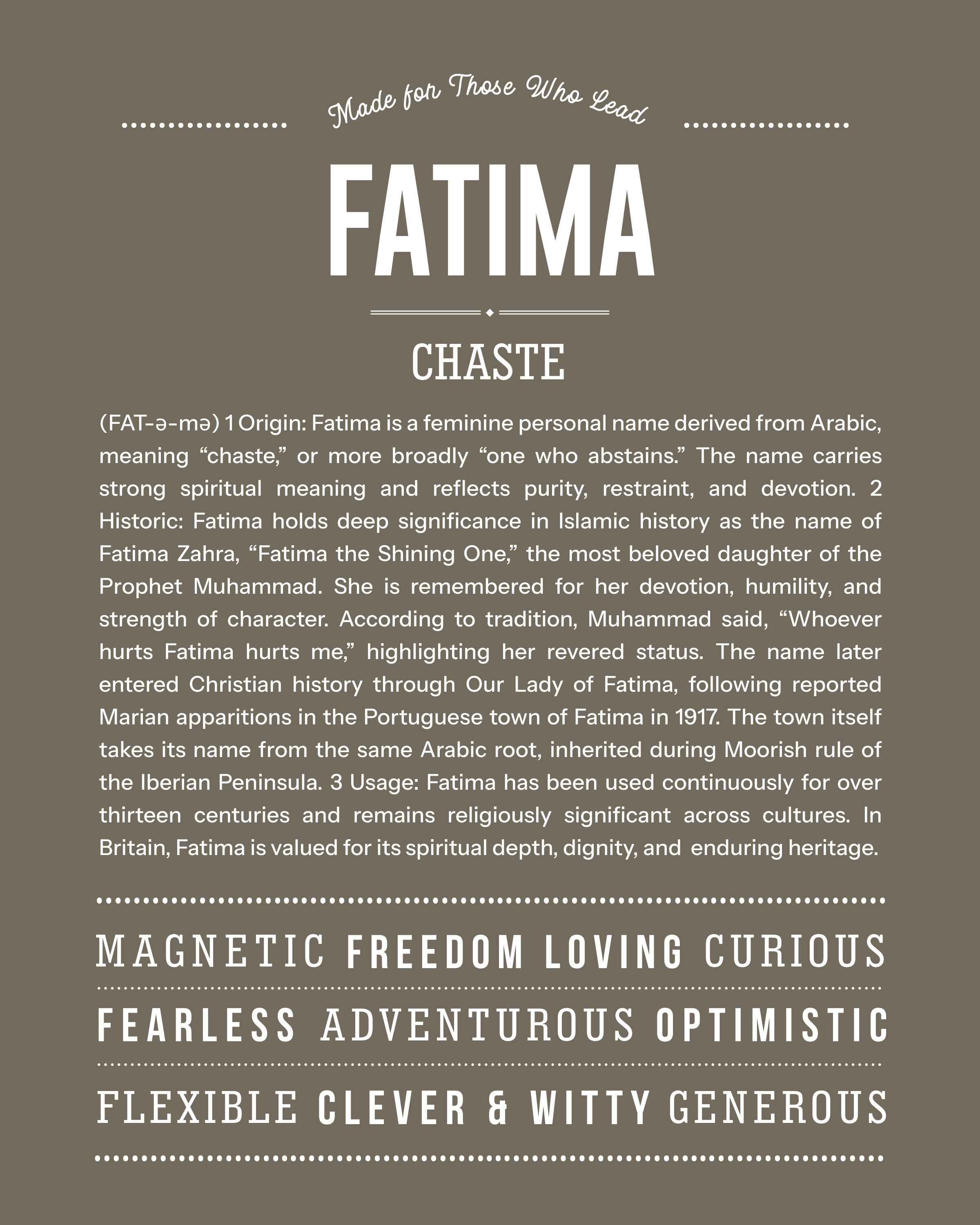 Fatima | Personalised Name Meaning Print – Custom Name Art Gift