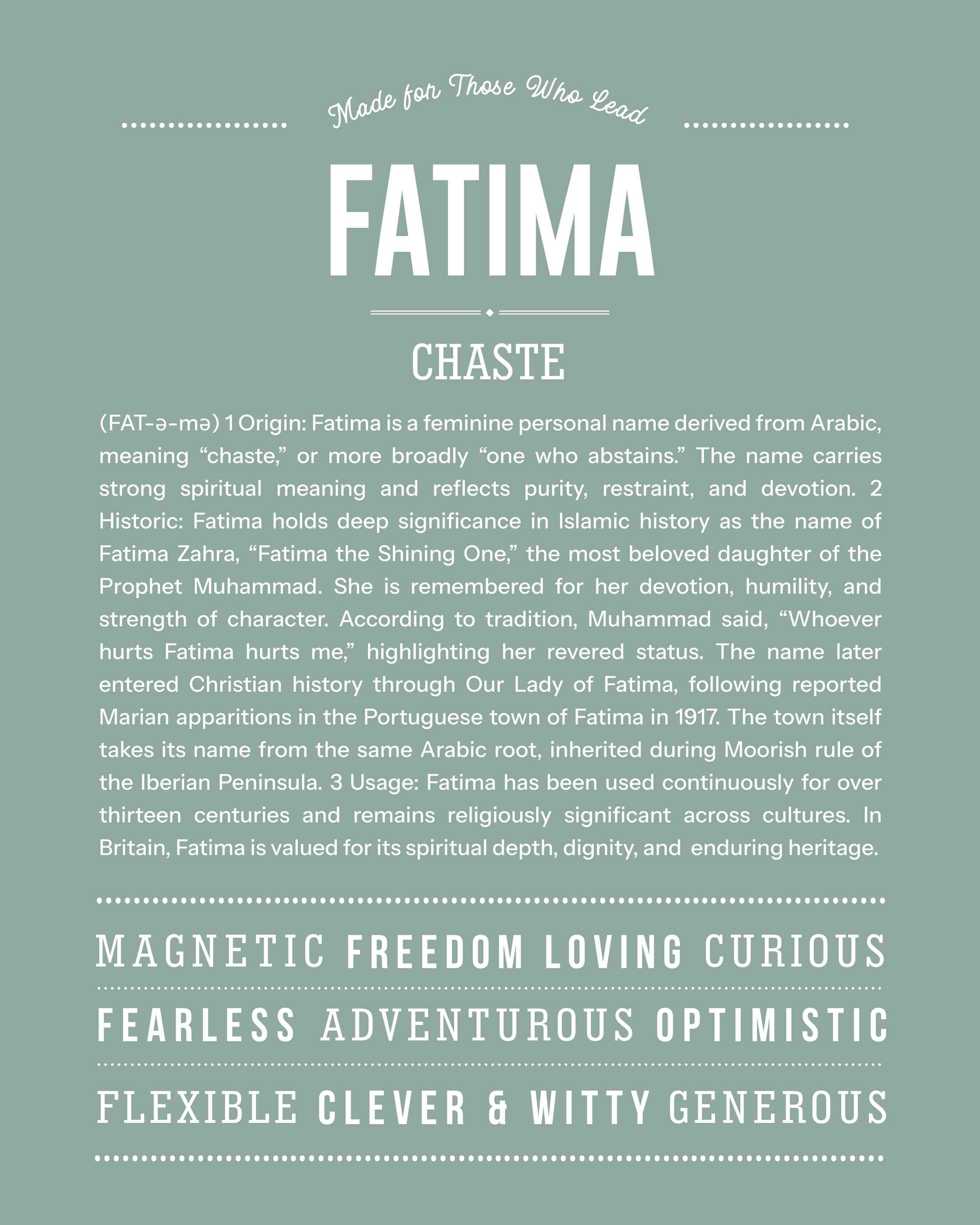 Fatima | Personalised Name Meaning Print – Custom Name Art Gift
