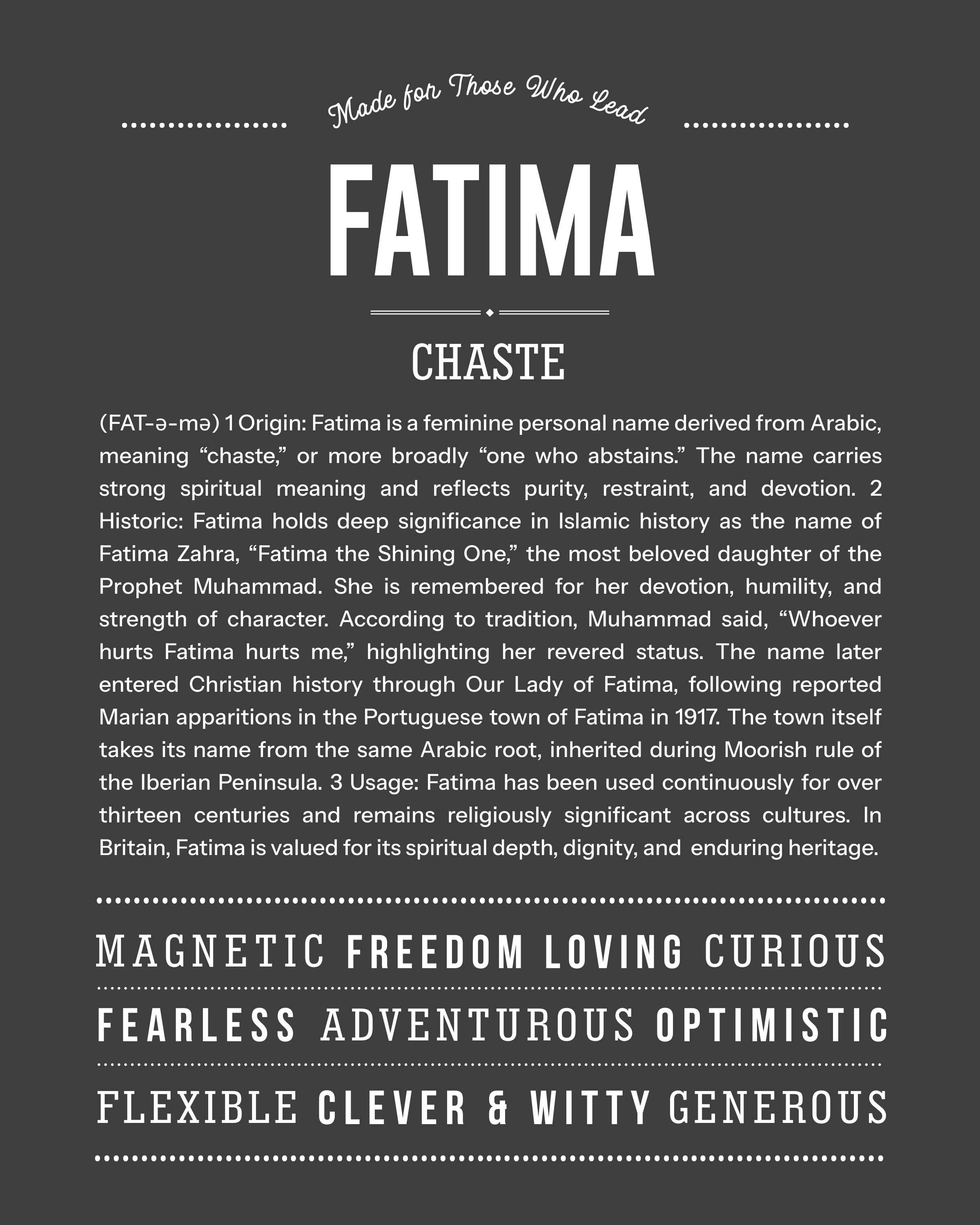 Fatima | Personalised Name Meaning Print – Custom Name Art Gift