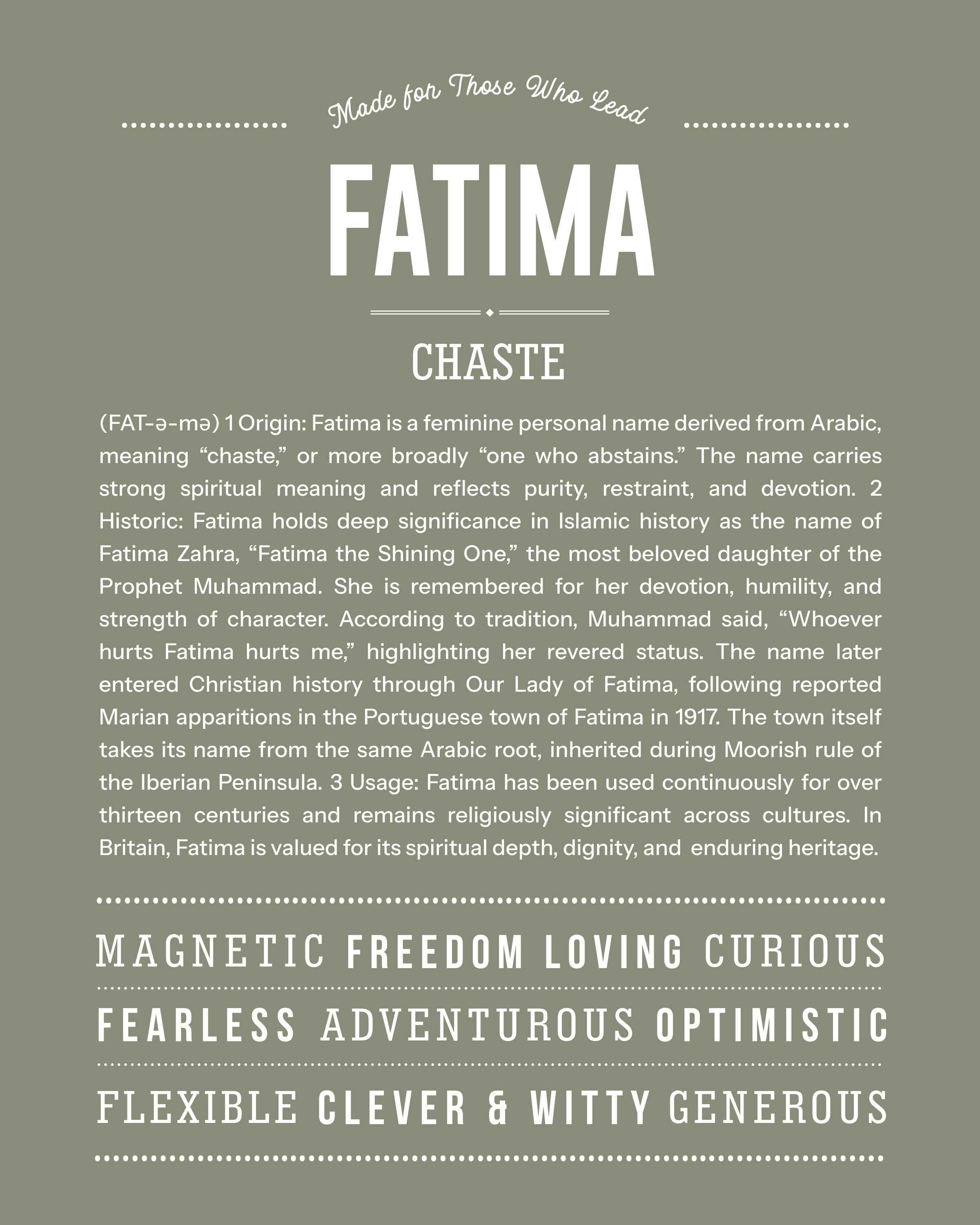 Fatima | Personalised Name Meaning Print – Custom Name Art Gift