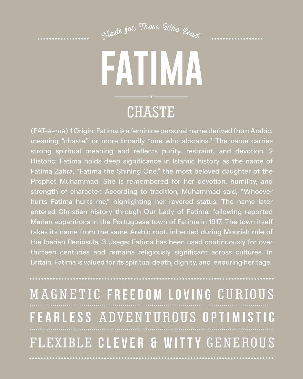 Fatima | Personalised Name Meaning Print – Custom Name Art Gift
