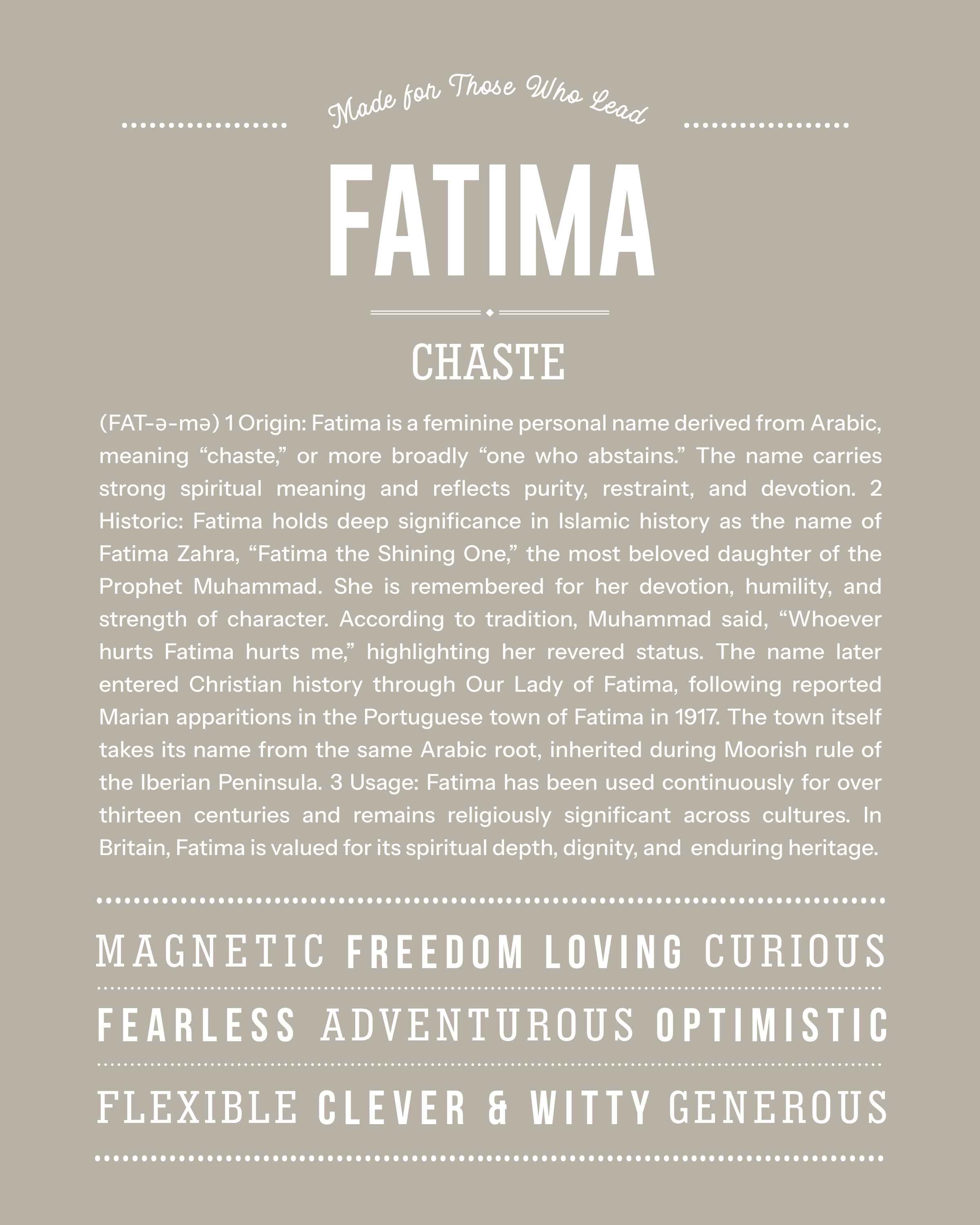 Fatima | Personalised Name Meaning Print – Custom Name Art Gift