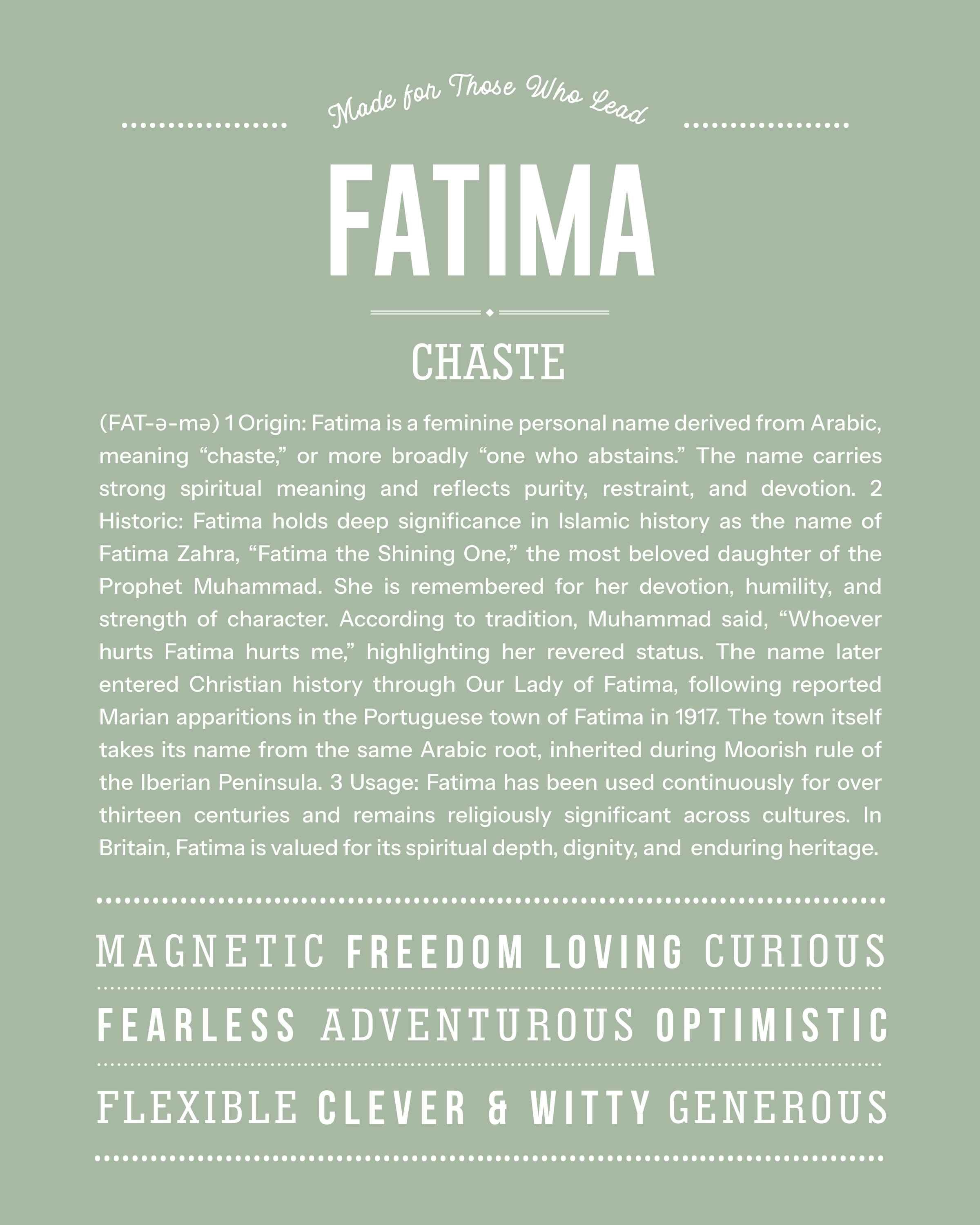Fatima | Personalised Name Meaning Print – Custom Name Art Gift