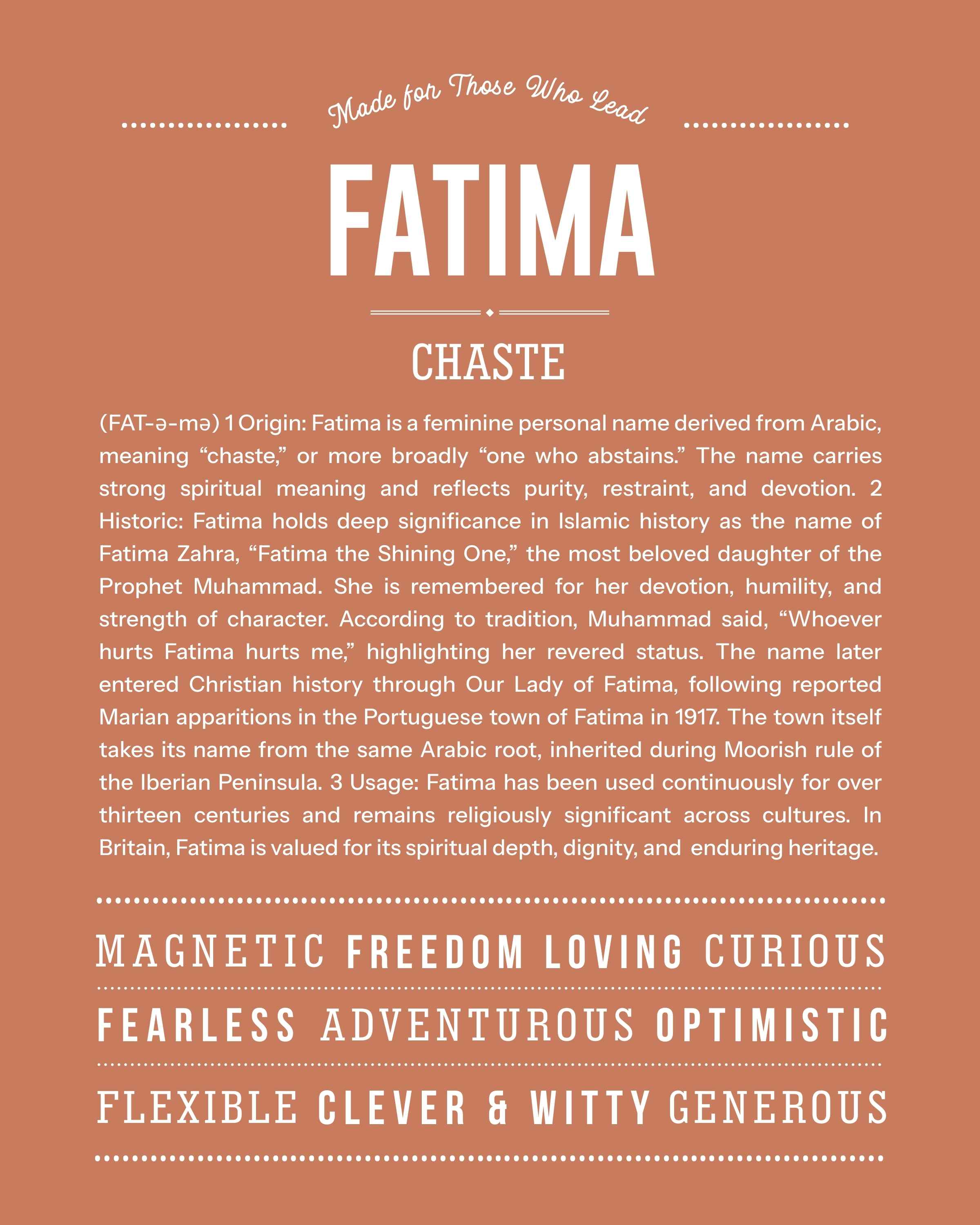 Fatima | Personalised Name Meaning Print – Custom Name Art Gift