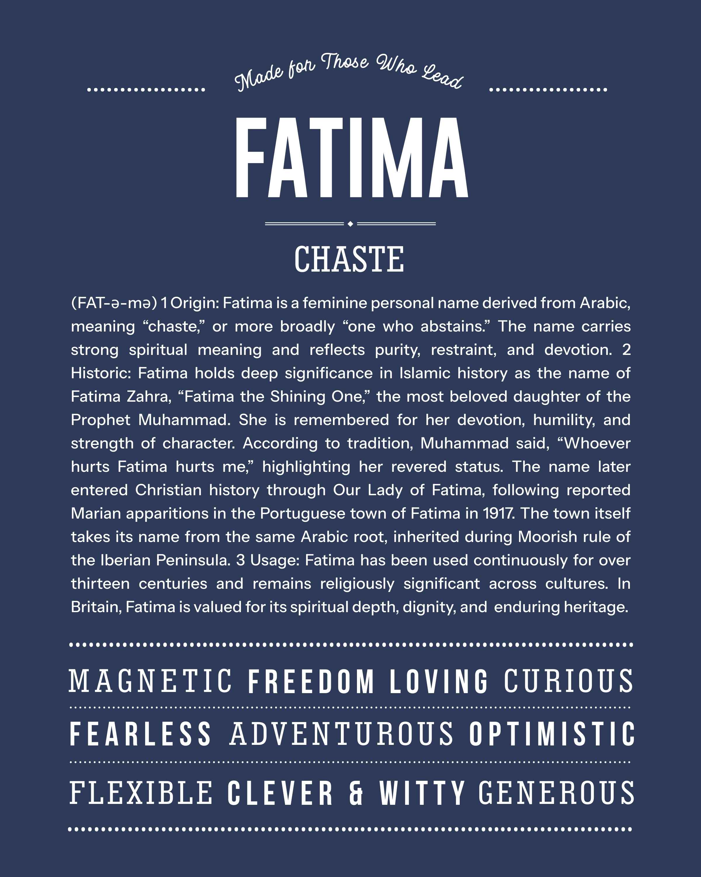 Fatima | Personalised Name Meaning Print – Custom Name Art Gift