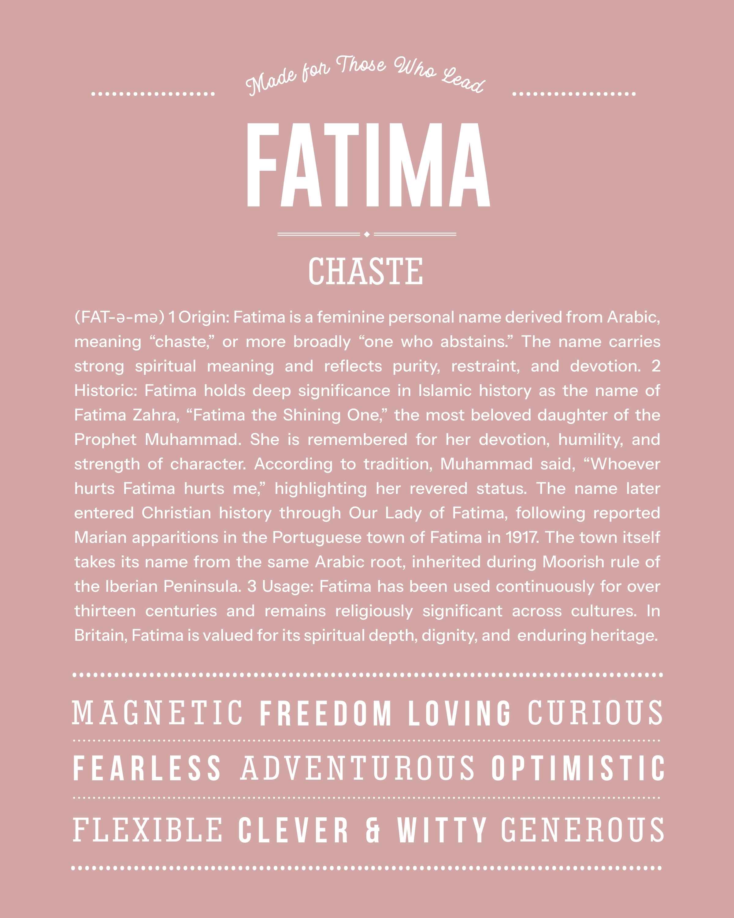 Fatima | Personalised Name Meaning Print – Custom Name Art Gift