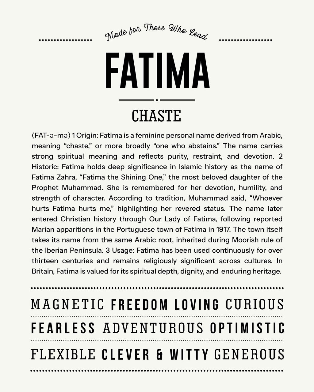 Fatima | Personalised Name Meaning Print – Custom Name Art Gift