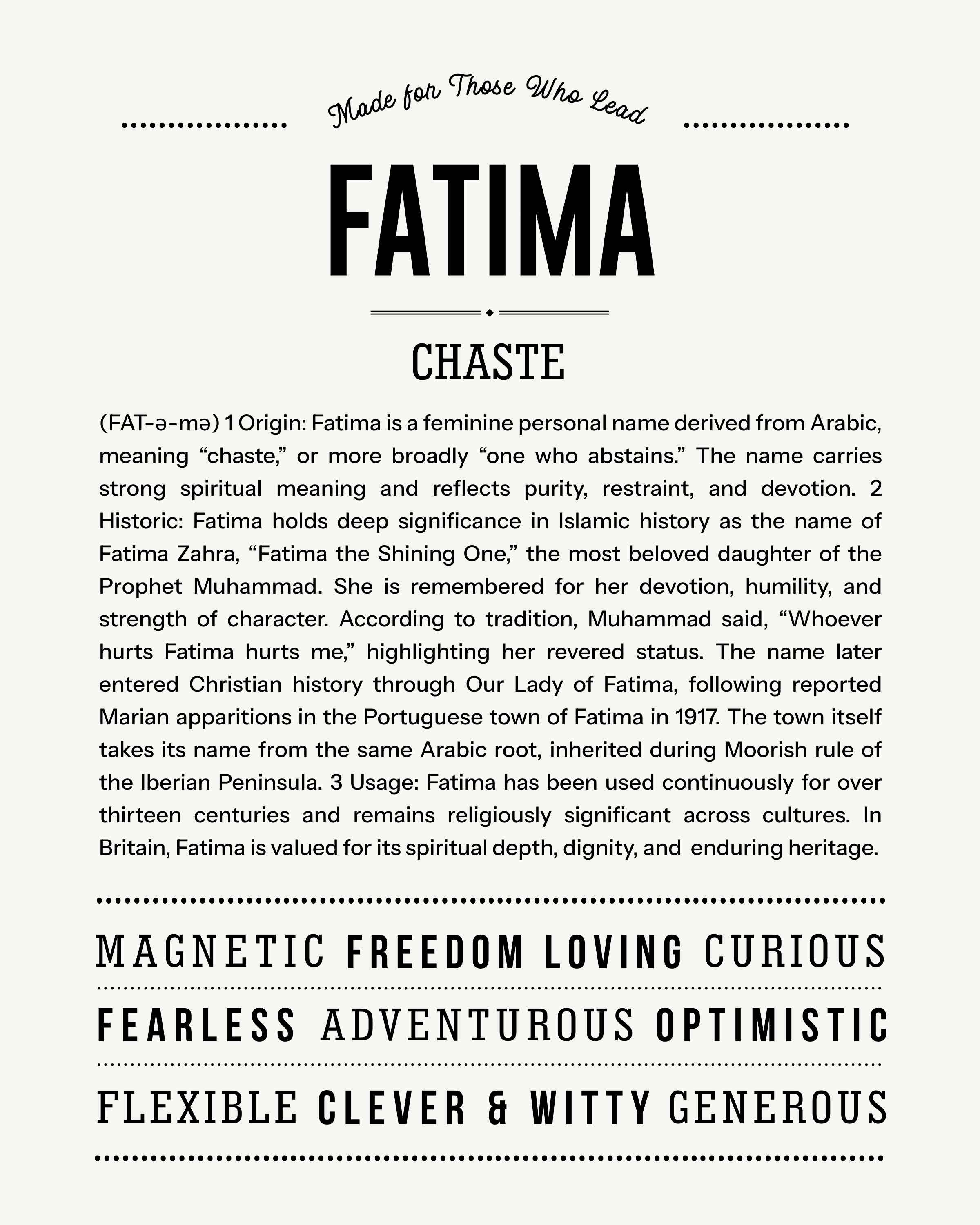 Fatima | Personalised Name Meaning Print – Custom Name Art Gift
