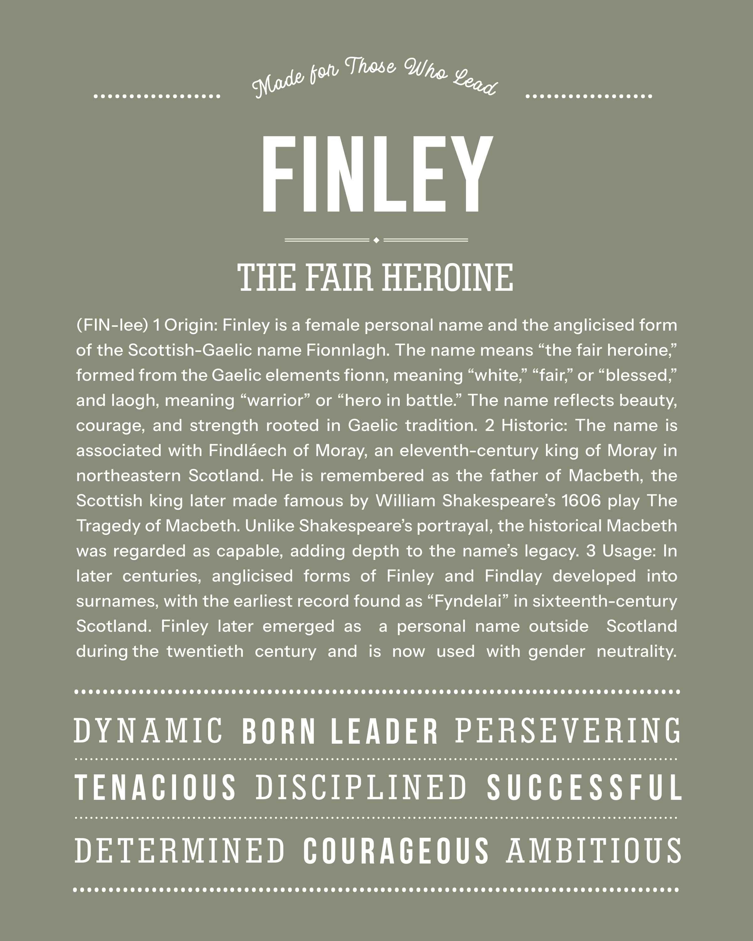 Finley (Female) | Personalised Name Meaning Print – Custom Name Art Gift