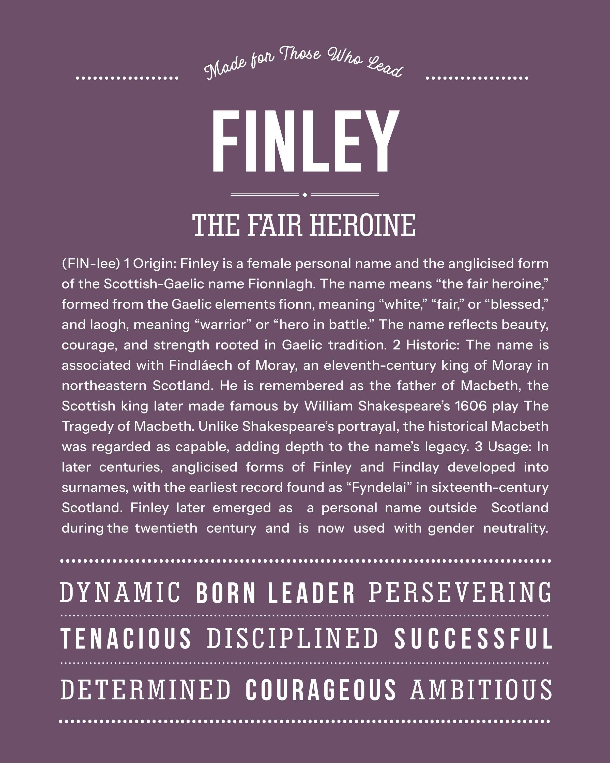 Finley (Female) | Personalised Name Meaning Print – Custom Name Art Gift