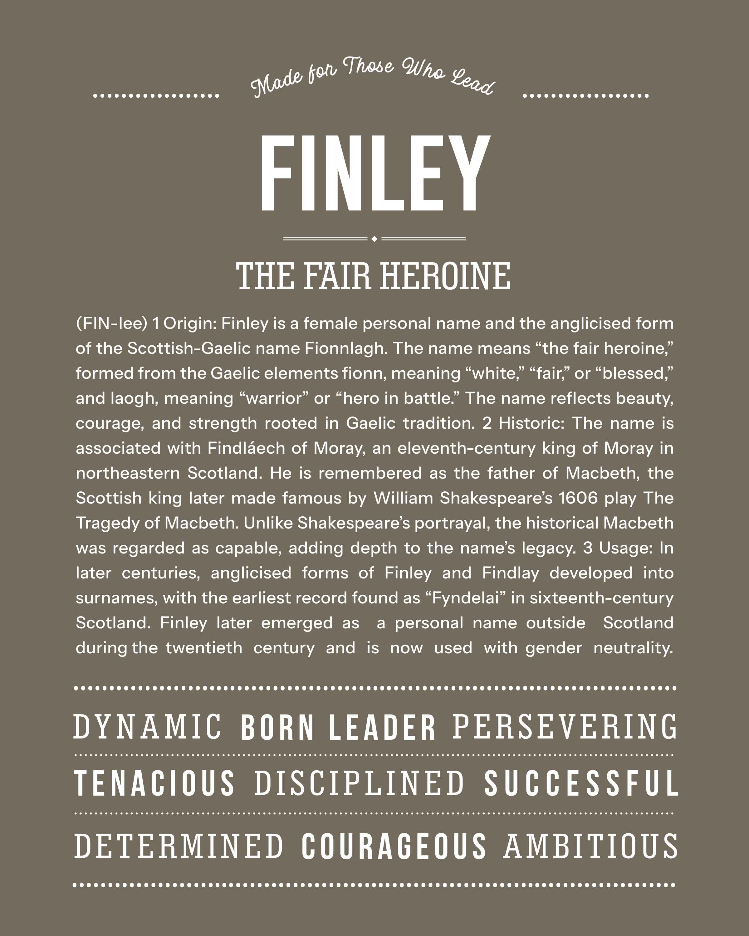 Finley (Female) | Personalised Name Meaning Print – Custom Name Art Gift