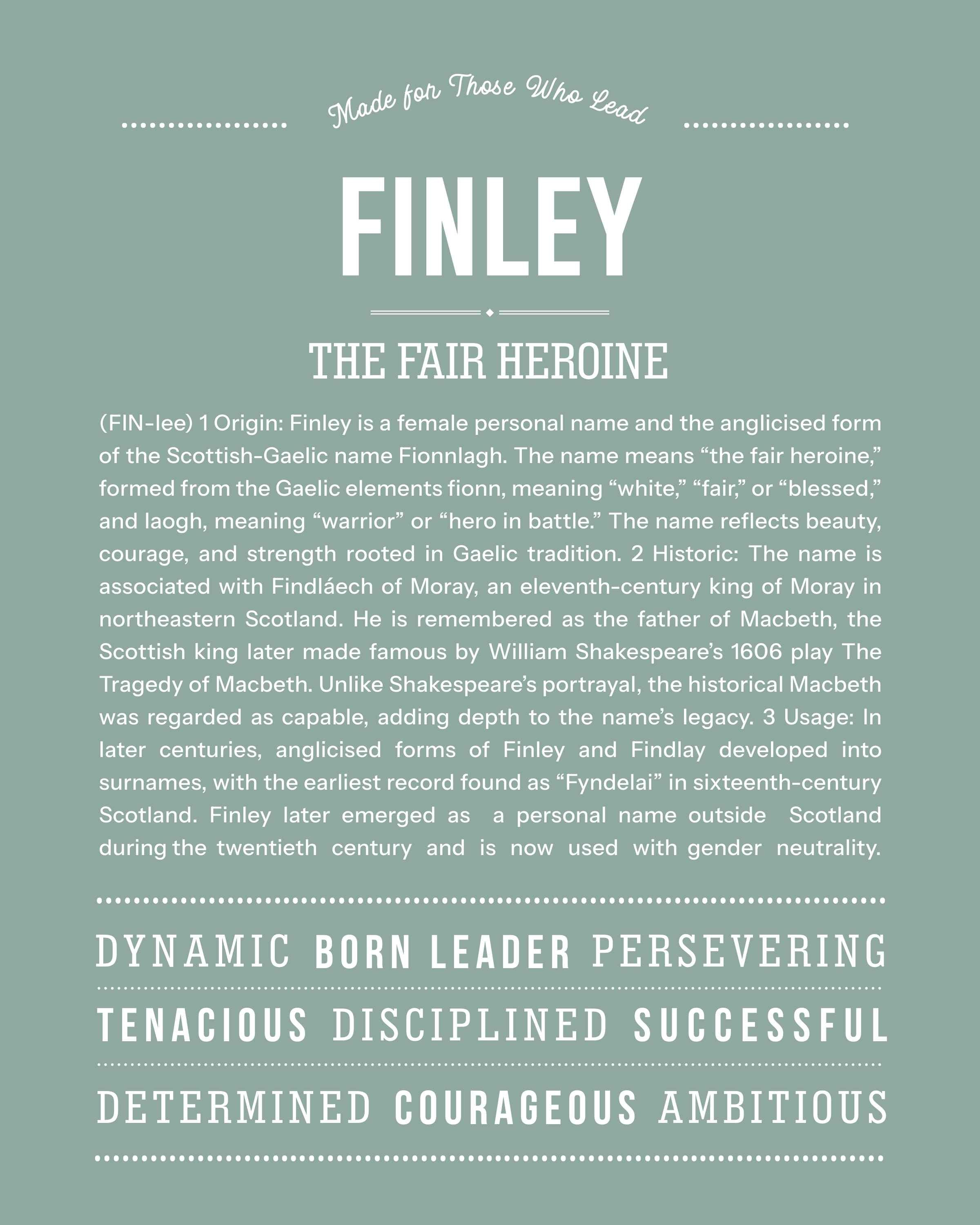 Finley (Female) | Personalised Name Meaning Print – Custom Name Art Gift