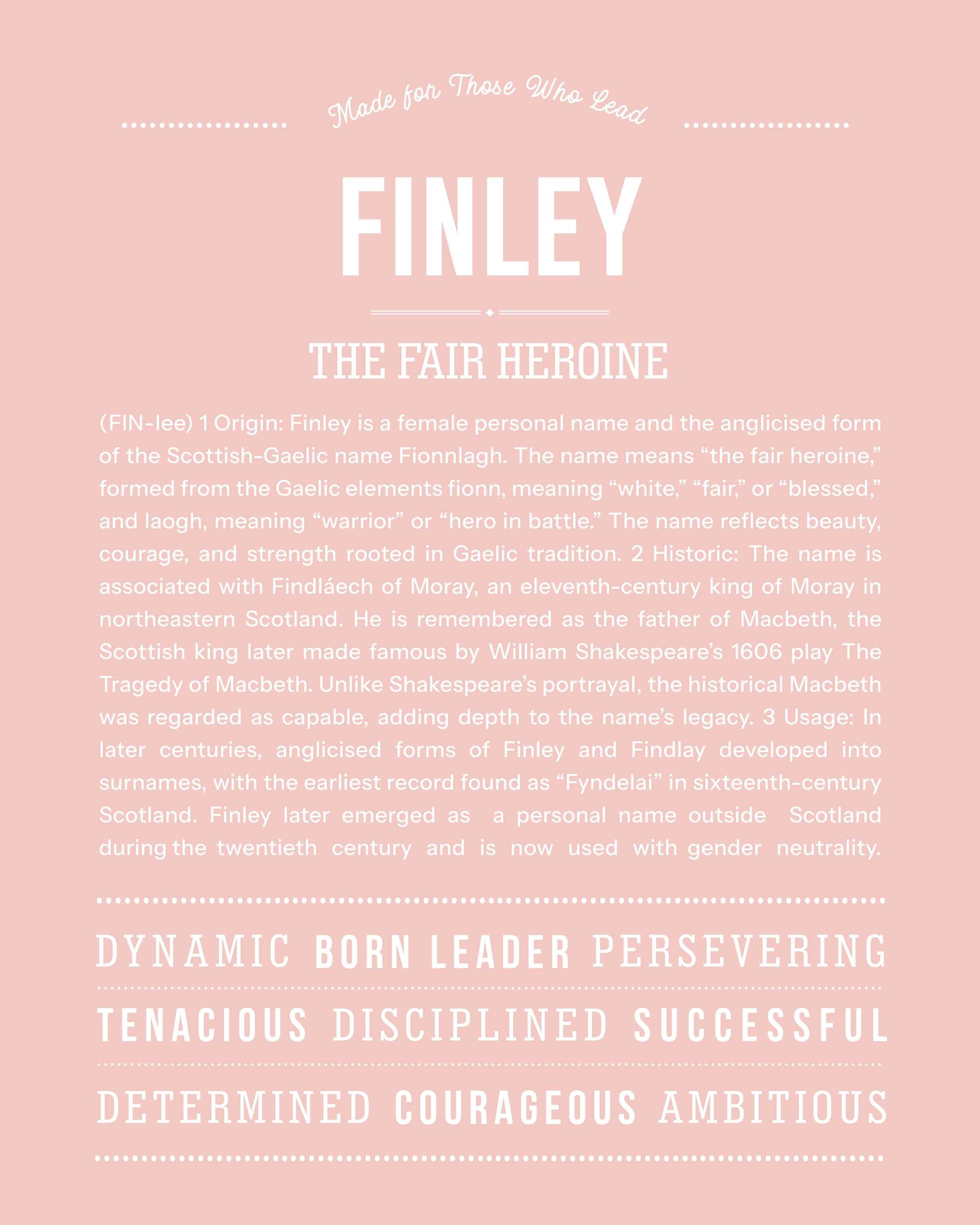 Finley (Female) | Personalised Name Meaning Print – Custom Name Art Gift