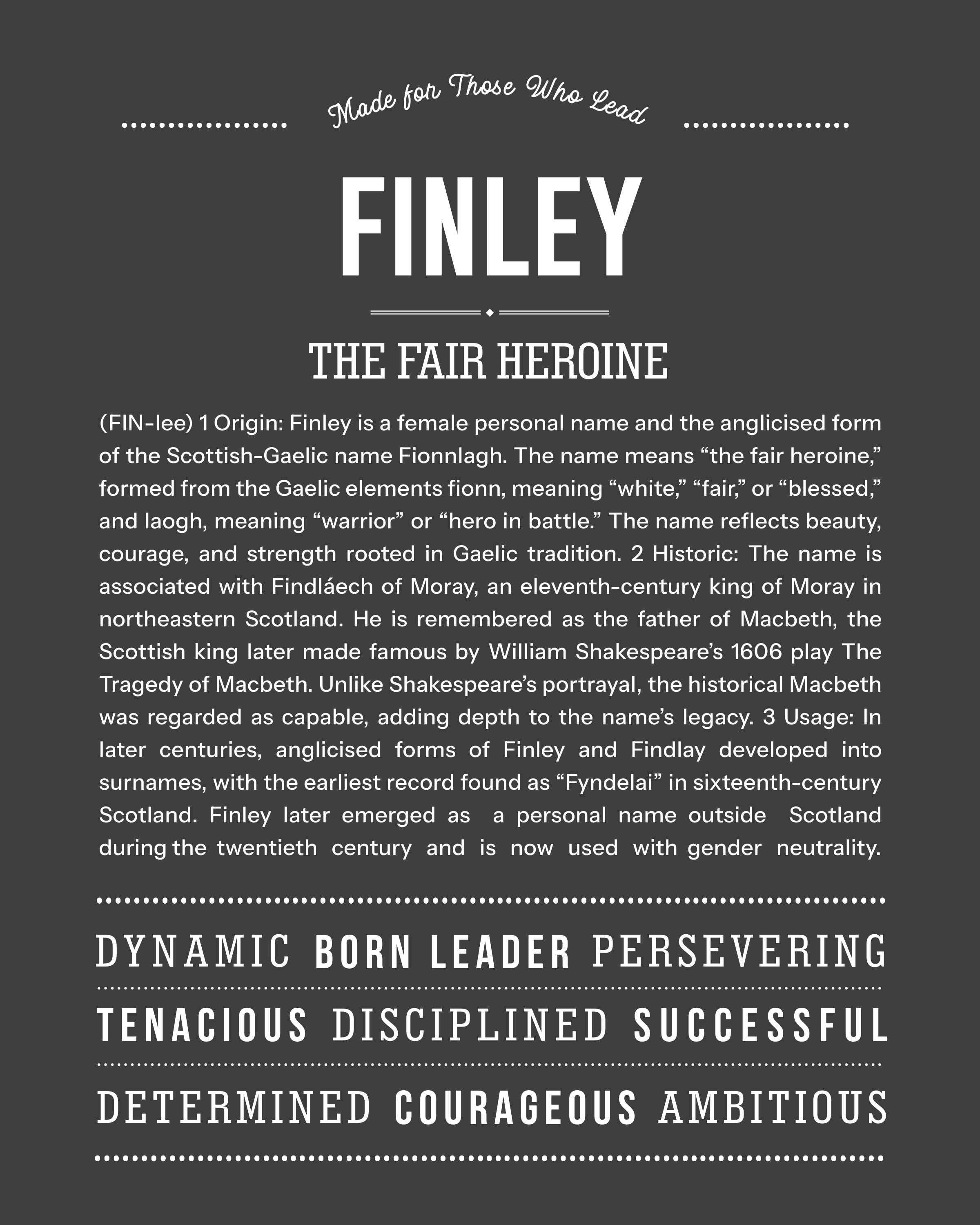 Finley (Female) | Personalised Name Meaning Print – Custom Name Art Gift