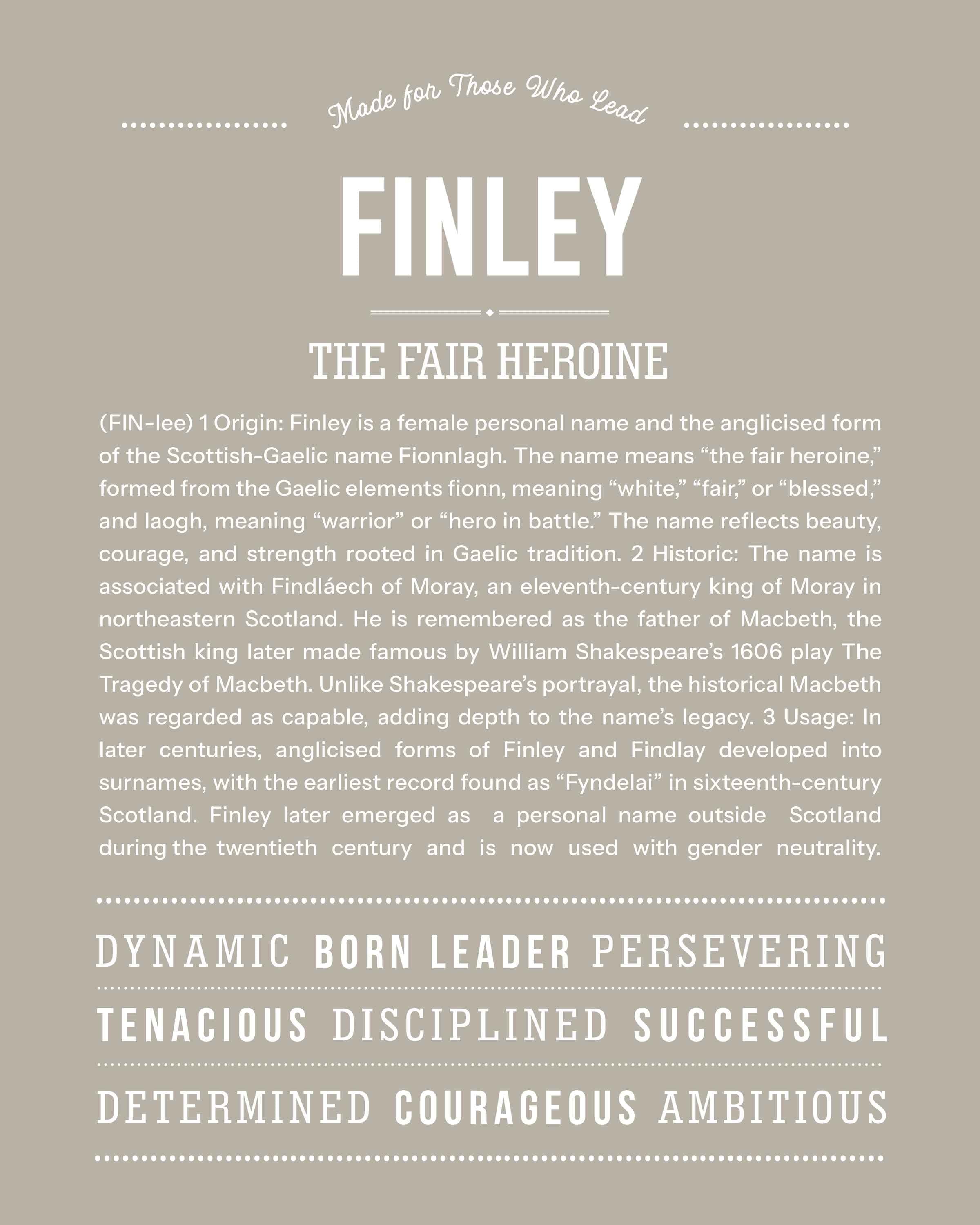 Finley (Female) | Personalised Name Meaning Print – Custom Name Art Gift