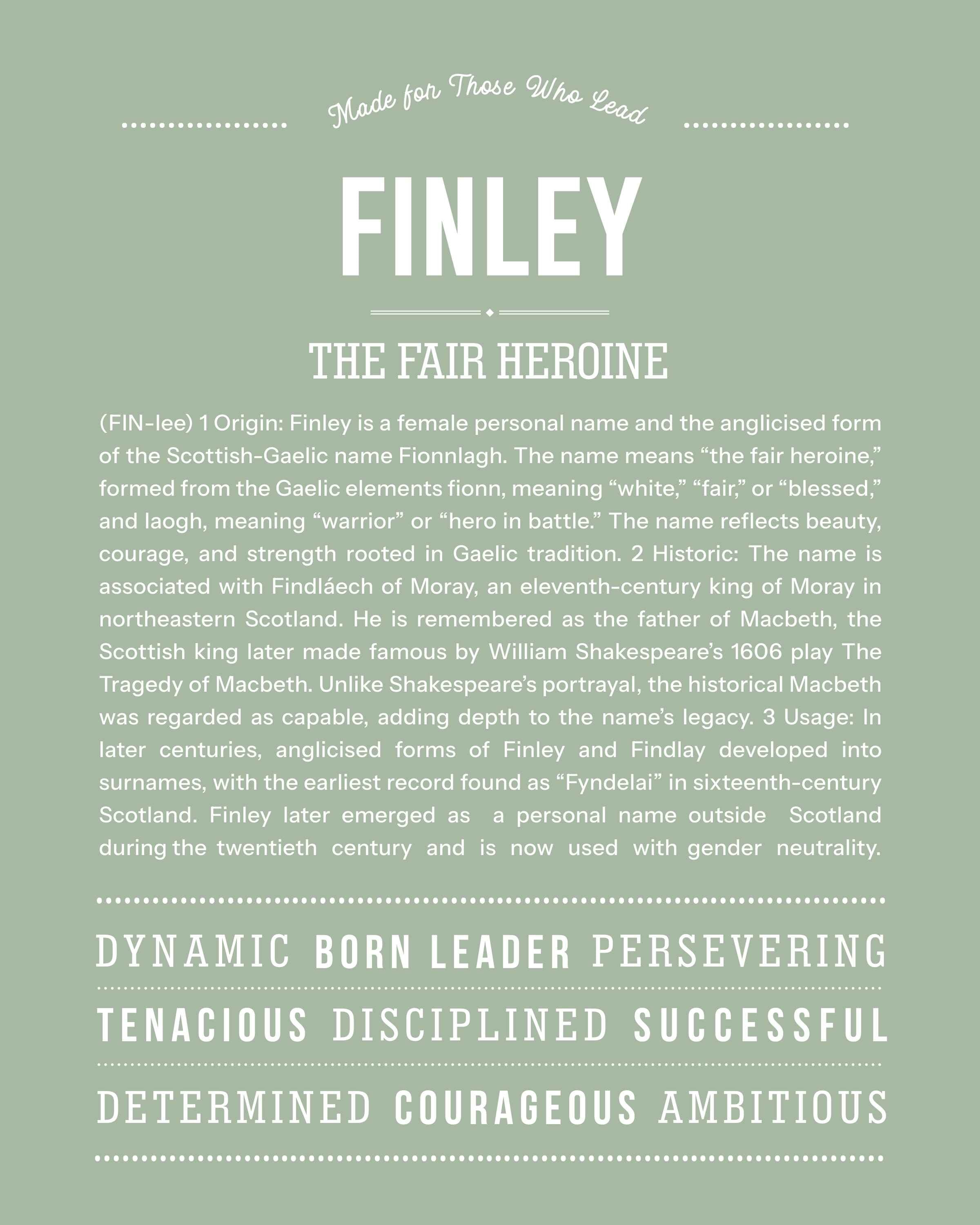 Finley (Female) | Personalised Name Meaning Print – Custom Name Art Gift