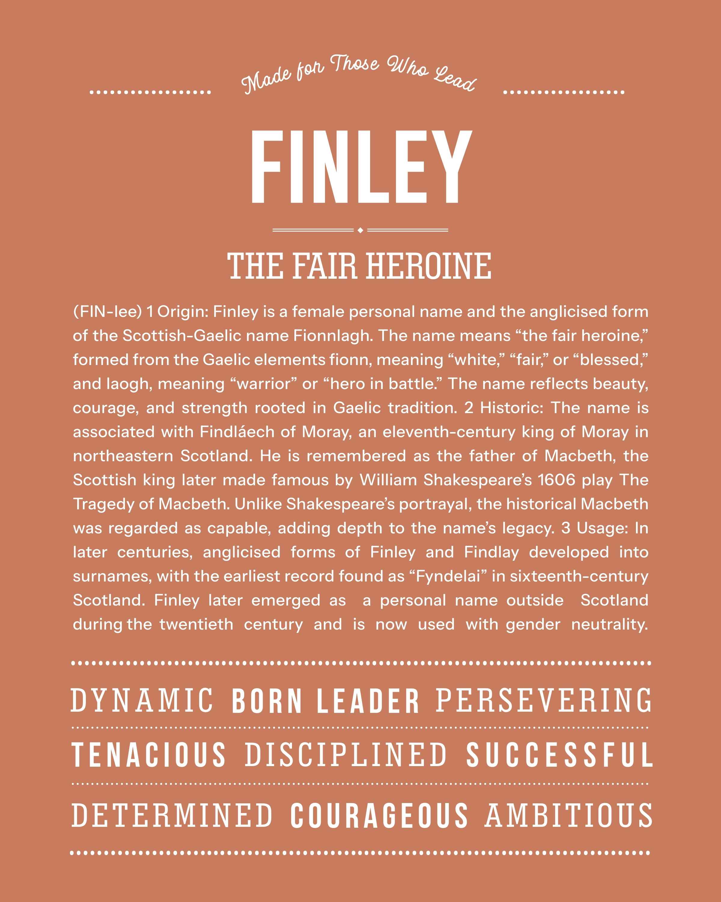 Finley (Female) | Personalised Name Meaning Print – Custom Name Art Gift
