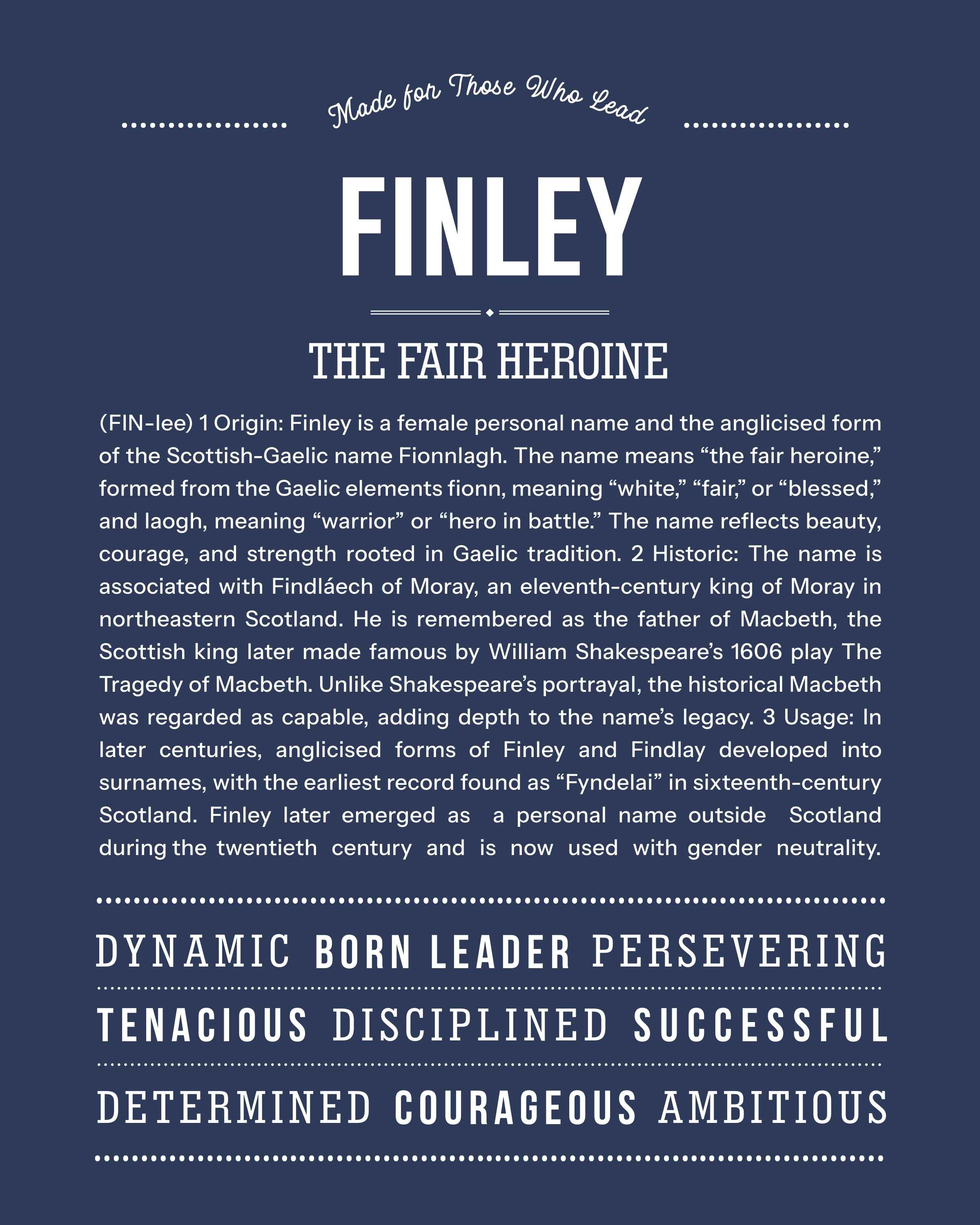 Finley (Female) | Personalised Name Meaning Print – Custom Name Art Gift