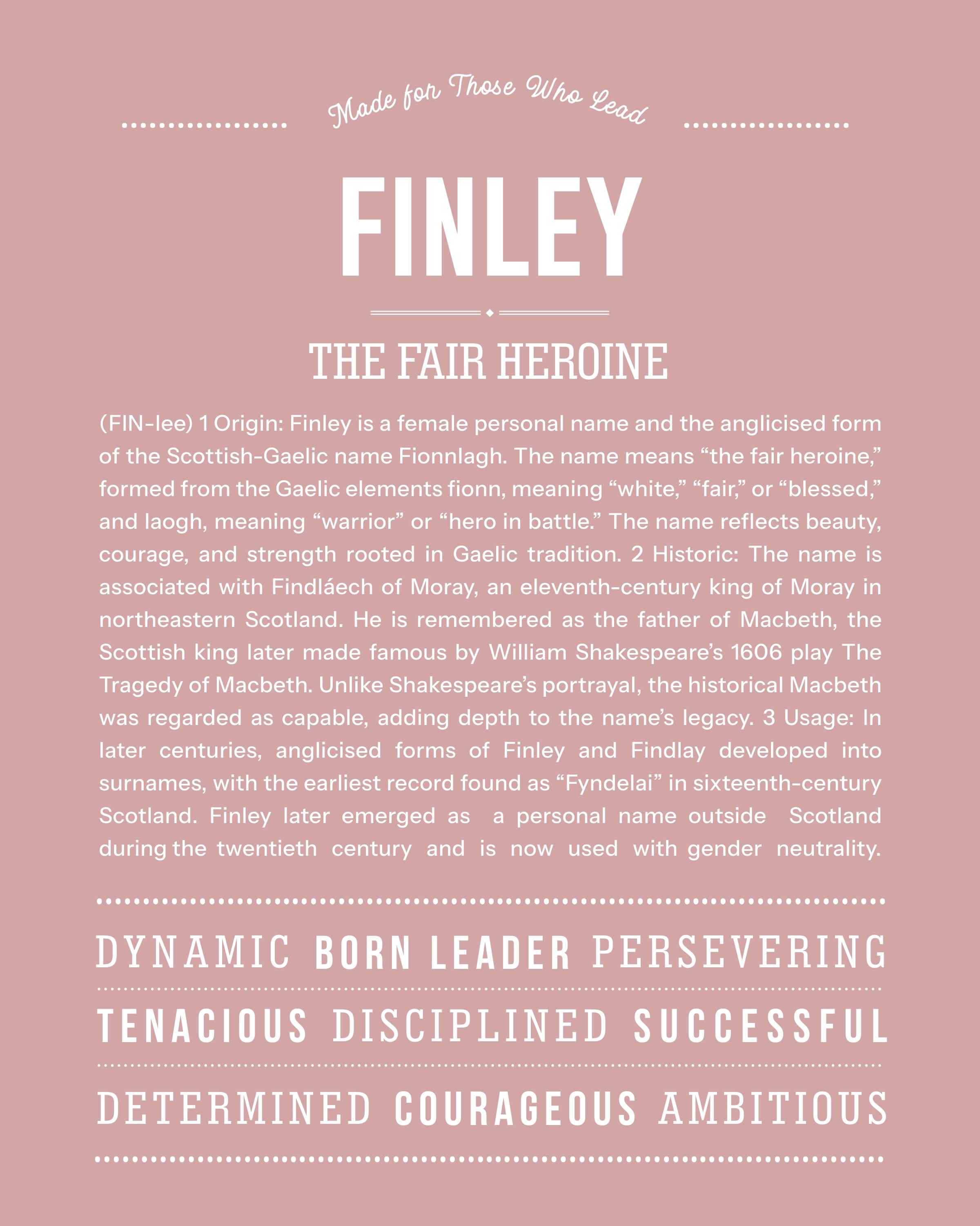 Finley (Female) | Personalised Name Meaning Print – Custom Name Art Gift