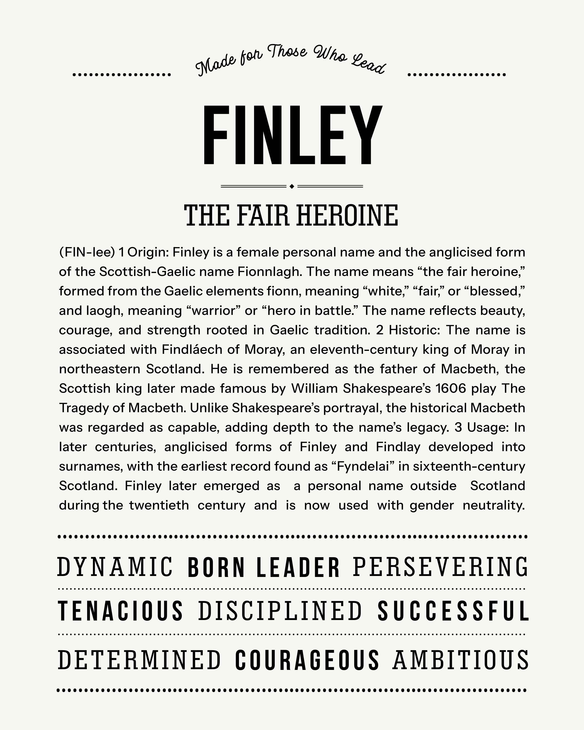 Finley (Female) | Personalised Name Meaning Print – Custom Name Art Gift