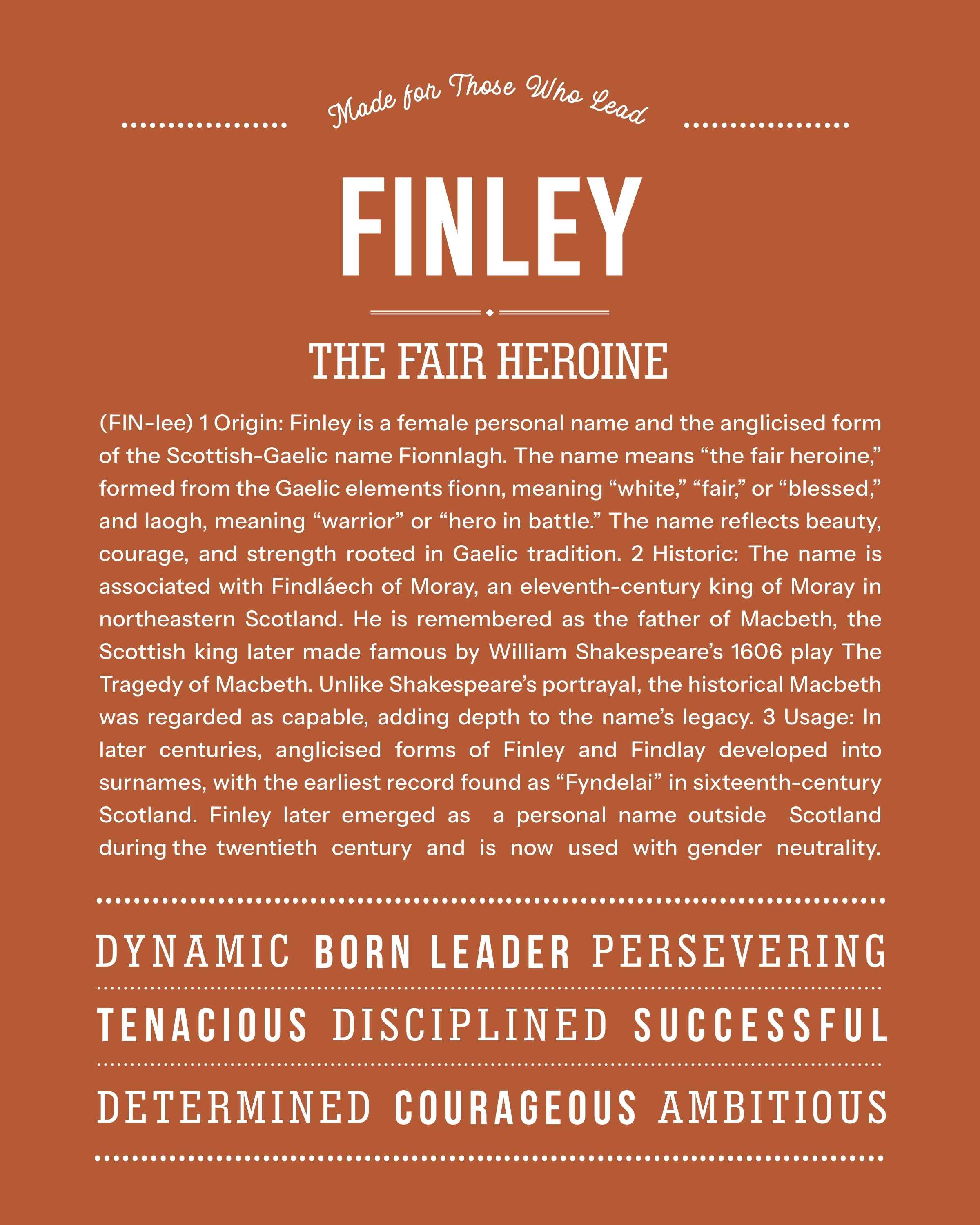 Finley (Female) | Personalised Name Meaning Print – Custom Name Art Gift
