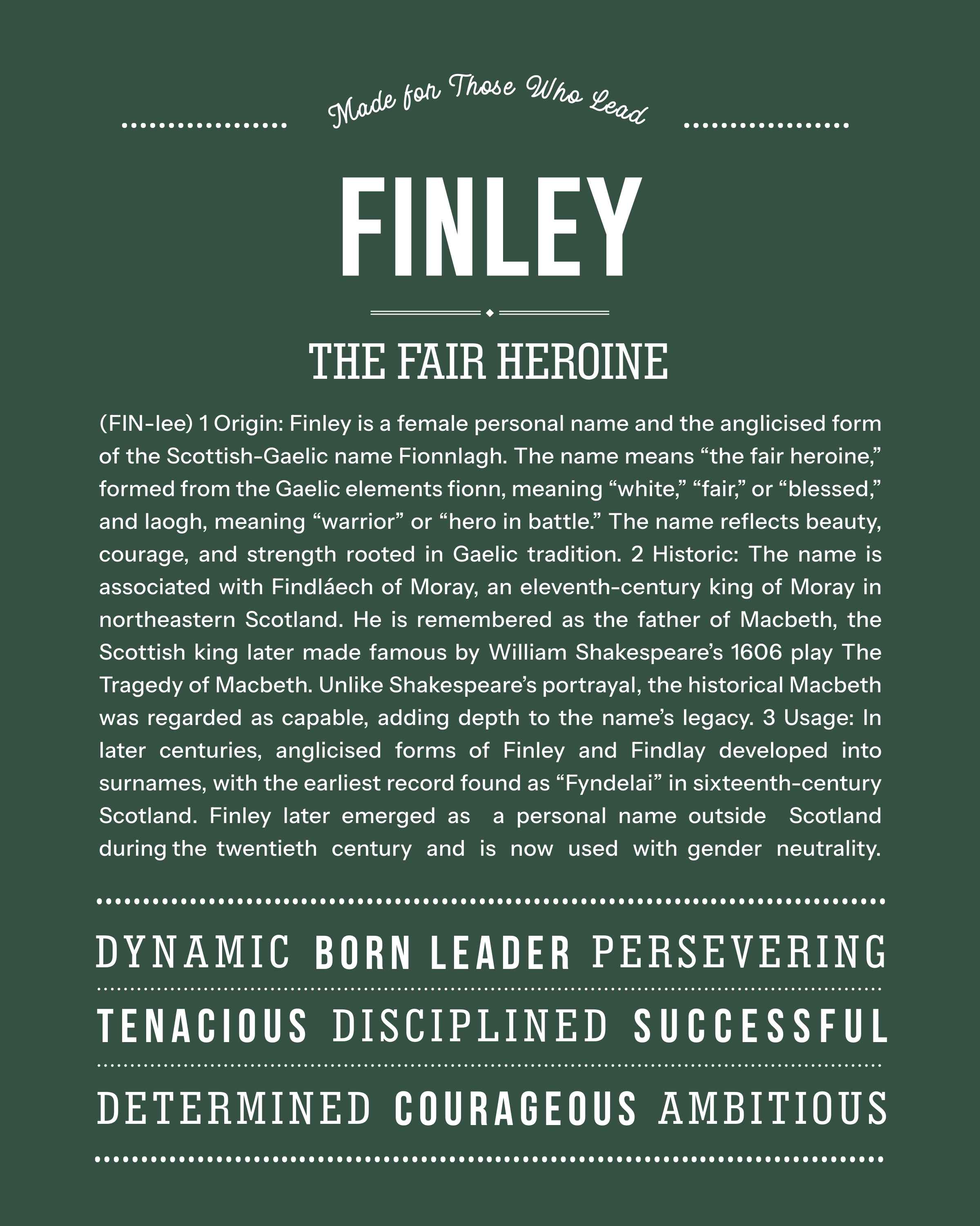 Finley (Female) | Personalised Name Meaning Print – Custom Name Art Gift