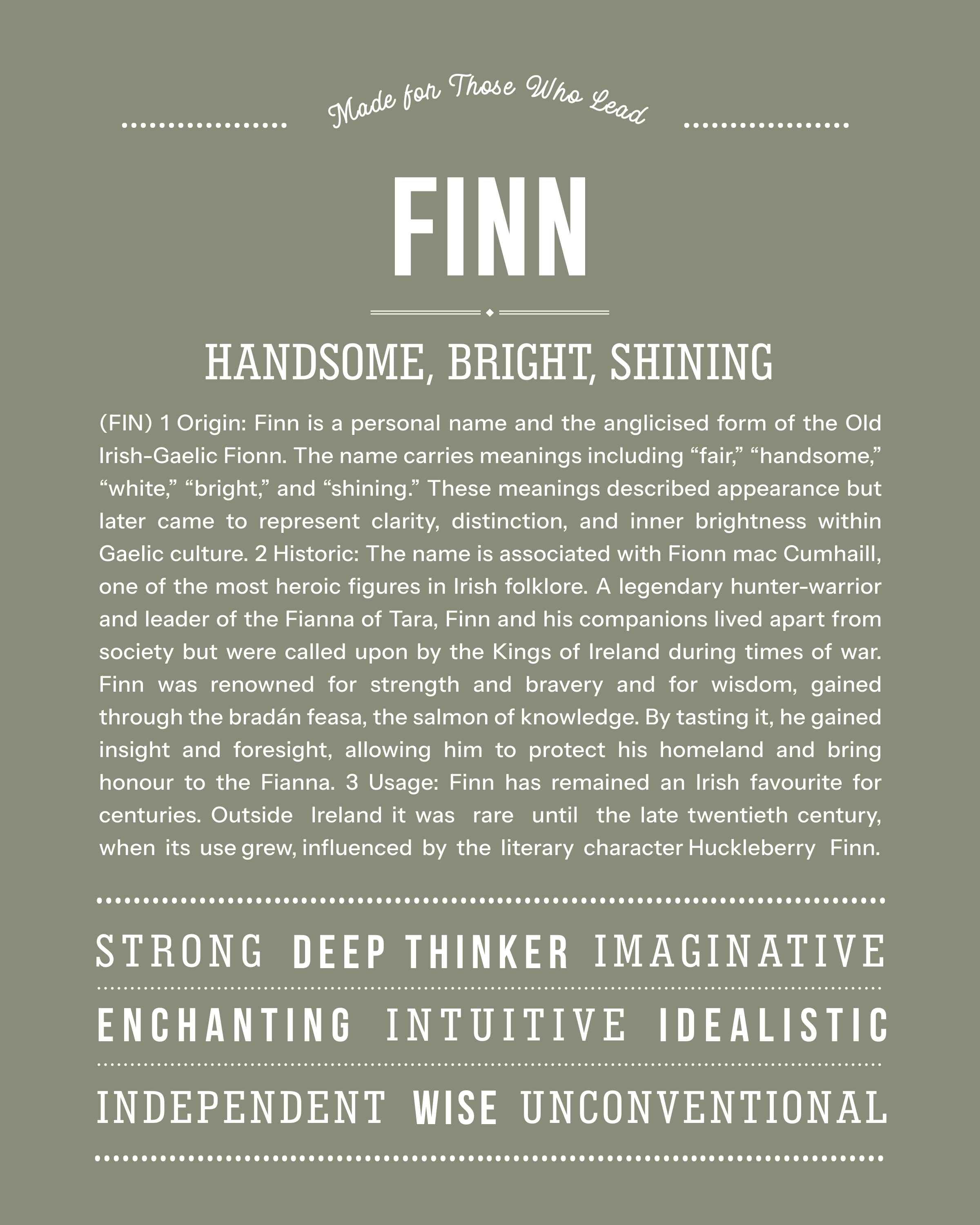 Finn | Personalised Name Meaning Print – Custom Name Art Gift