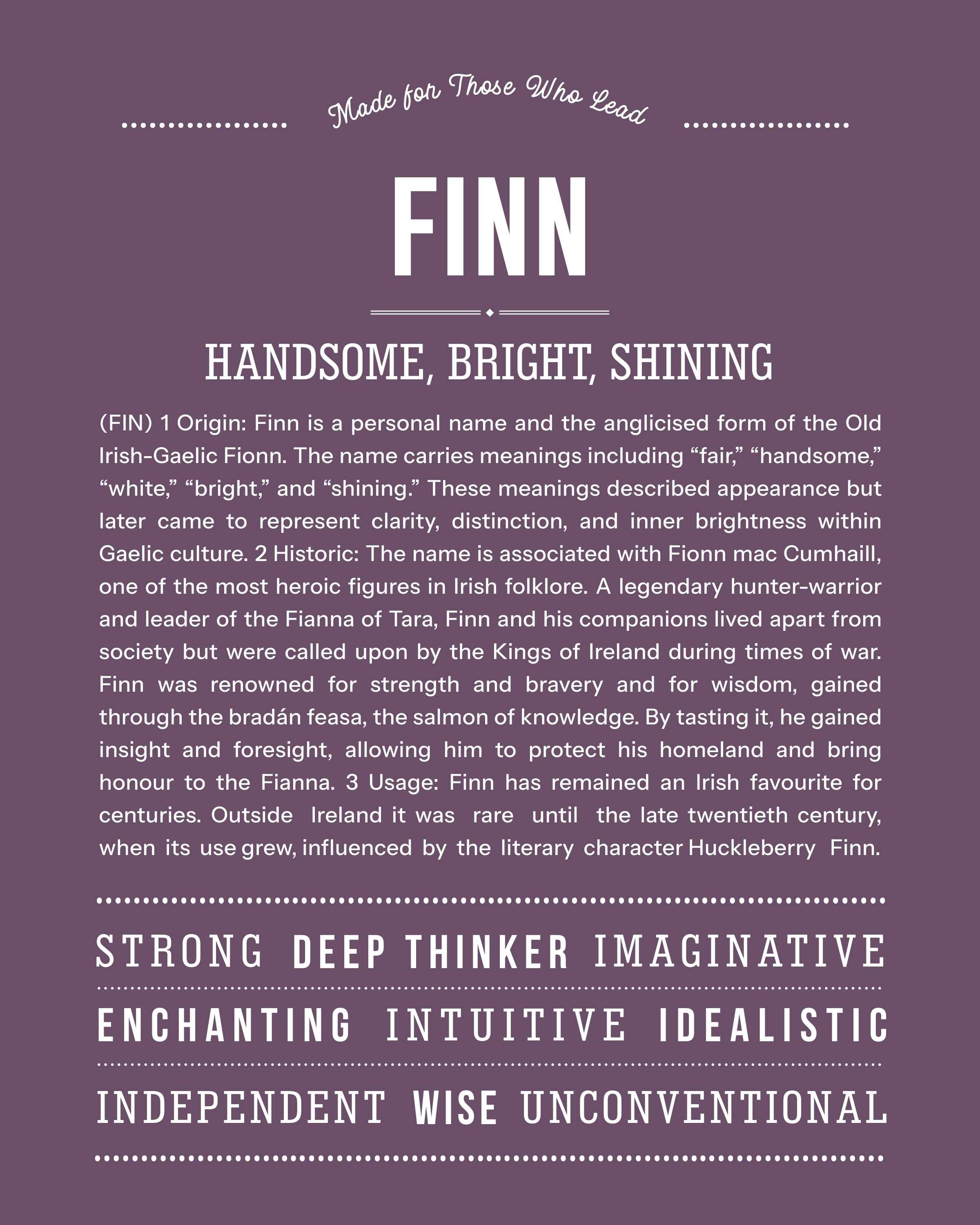 Finn | Personalised Name Meaning Print – Custom Name Art Gift
