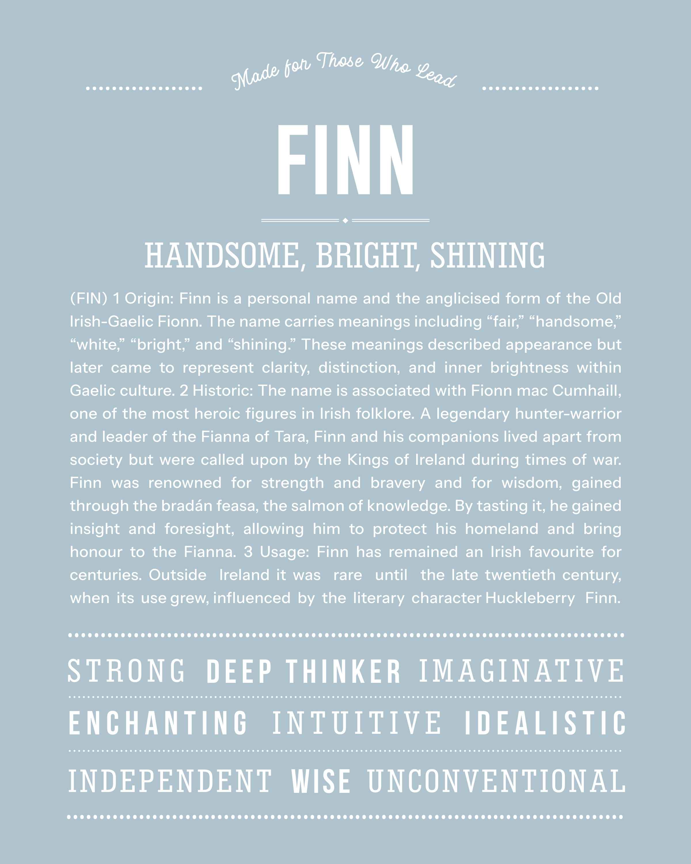 Finn | Personalised Name Meaning Print – Custom Name Art Gift