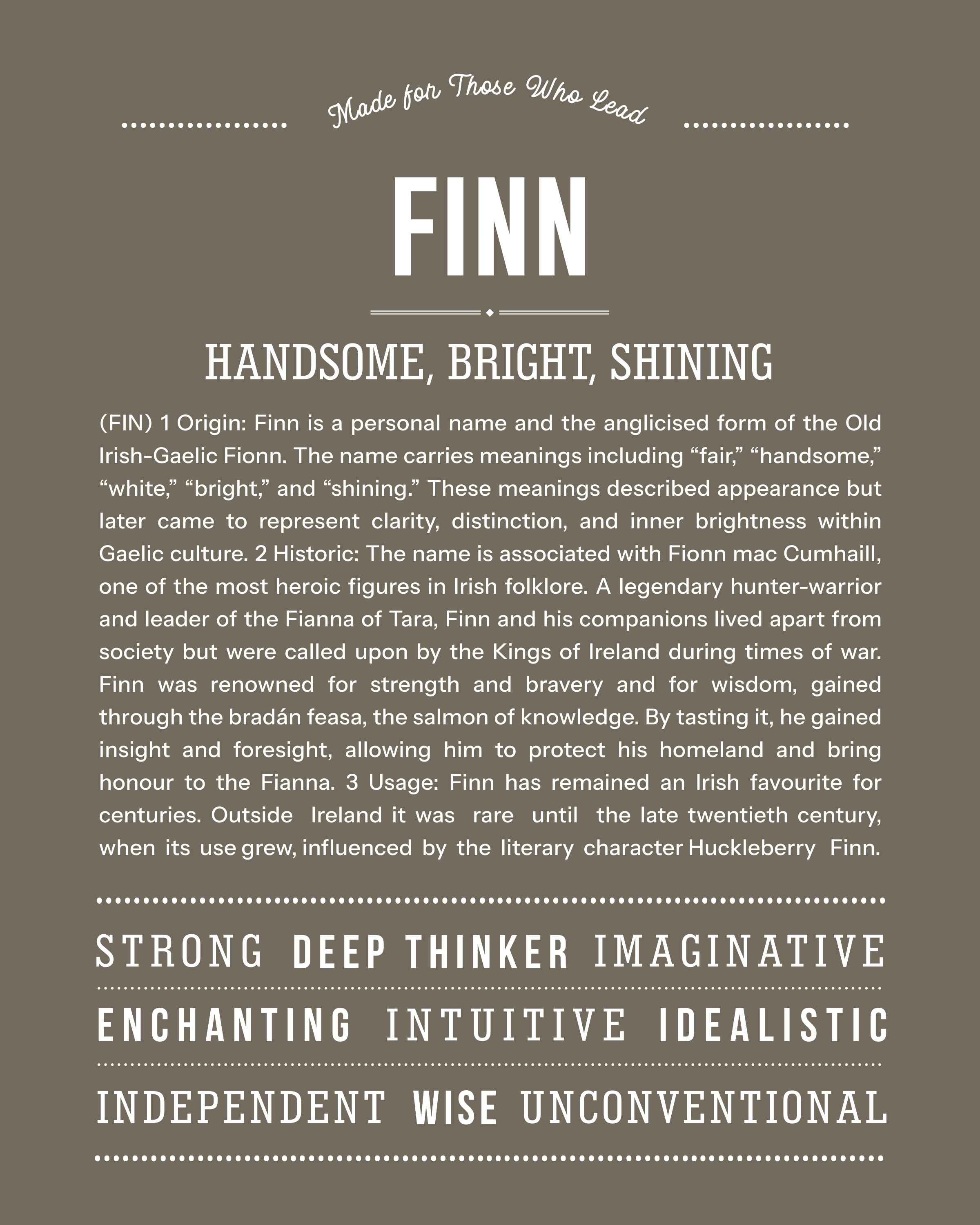 Finn | Personalised Name Meaning Print – Custom Name Art Gift