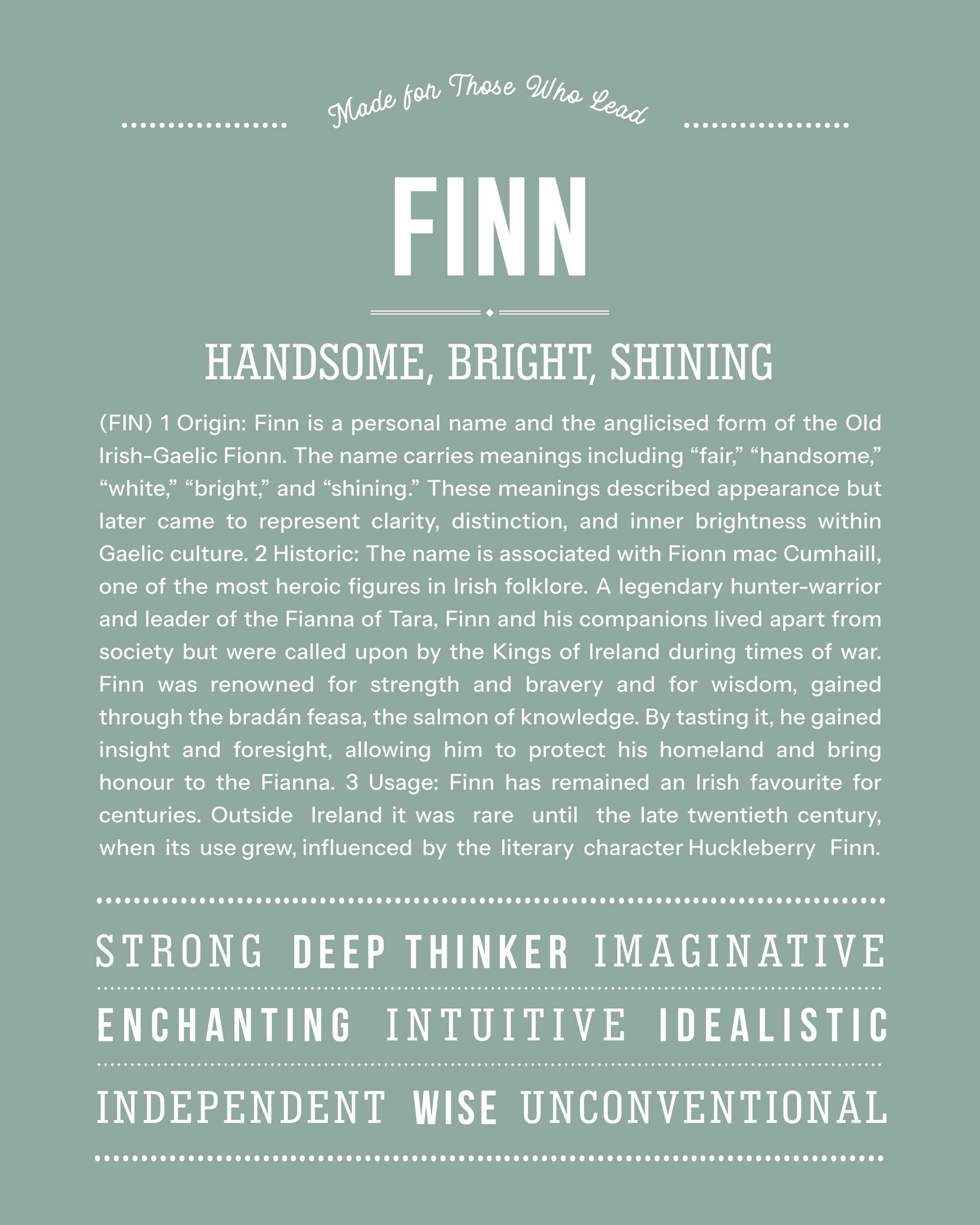 Finn | Personalised Name Meaning Print – Custom Name Art Gift