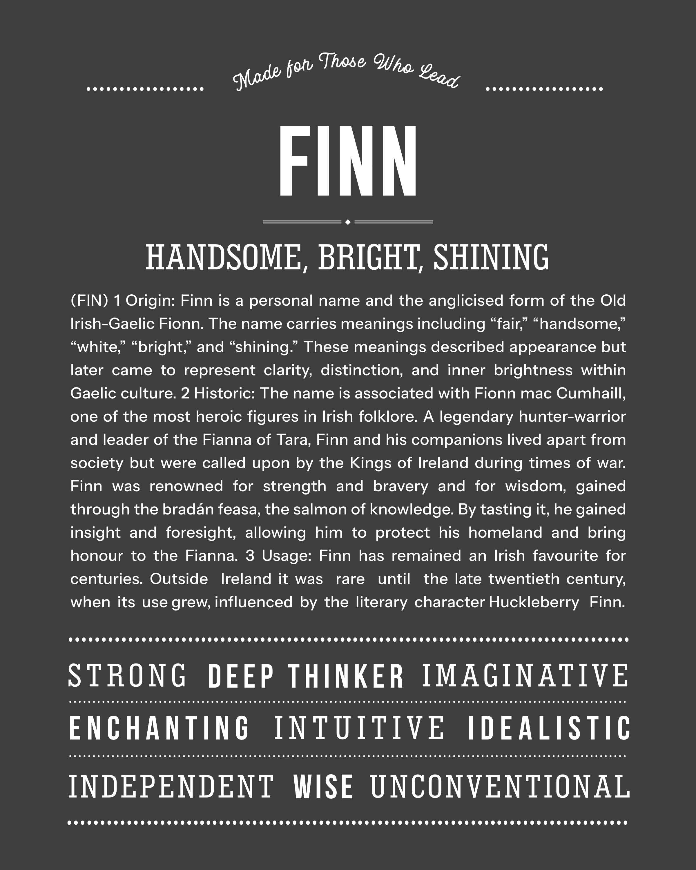 Finn | Personalised Name Meaning Print – Custom Name Art Gift